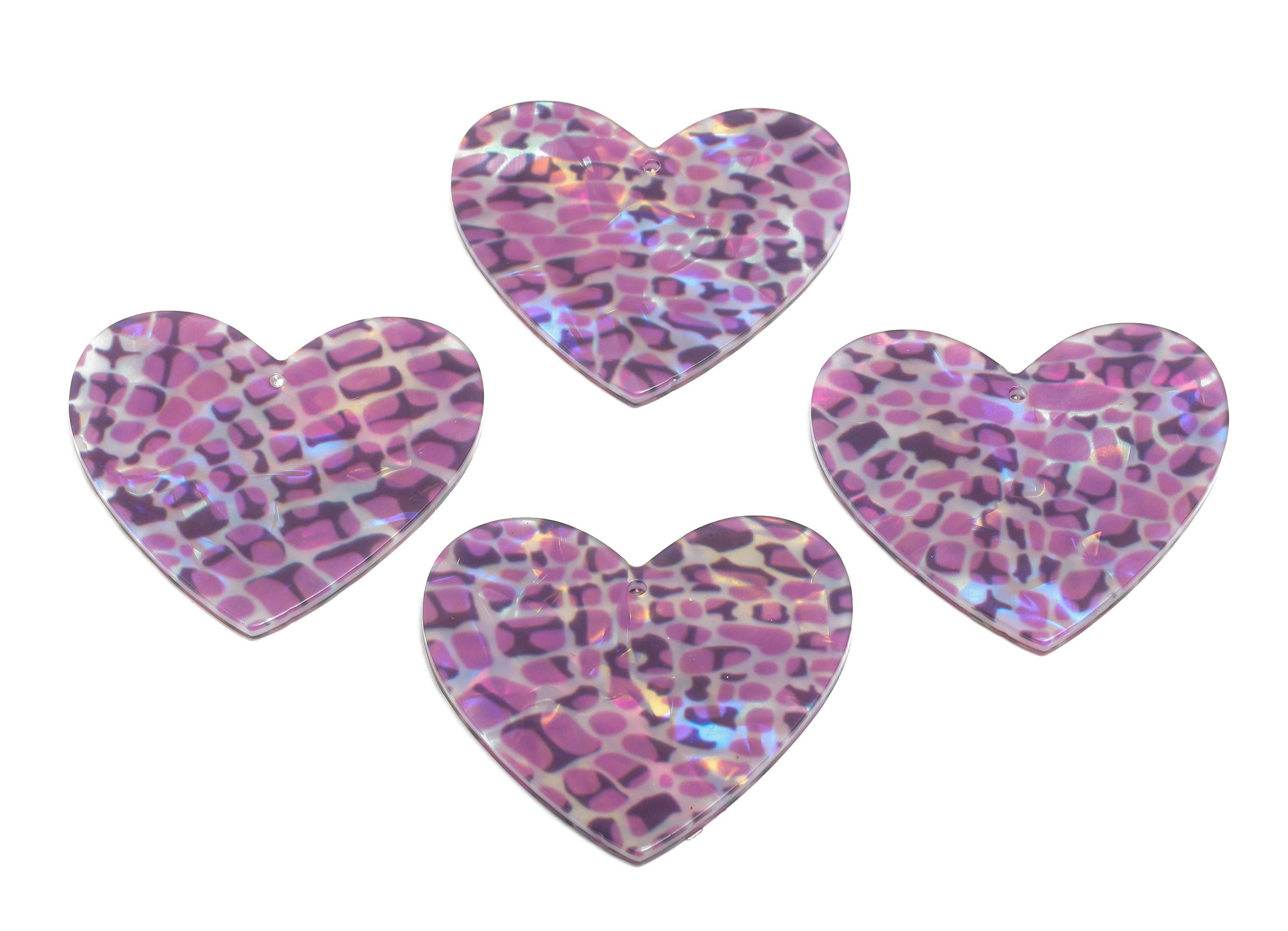 Acrylic Heart Earring Charm - Modern Purple Leopard Heart Charms - Handmade Craft Supply - DIY Jewelry Making - 42.7x41x2mm - AC2684-A1069 - DOMEDBAZAAR