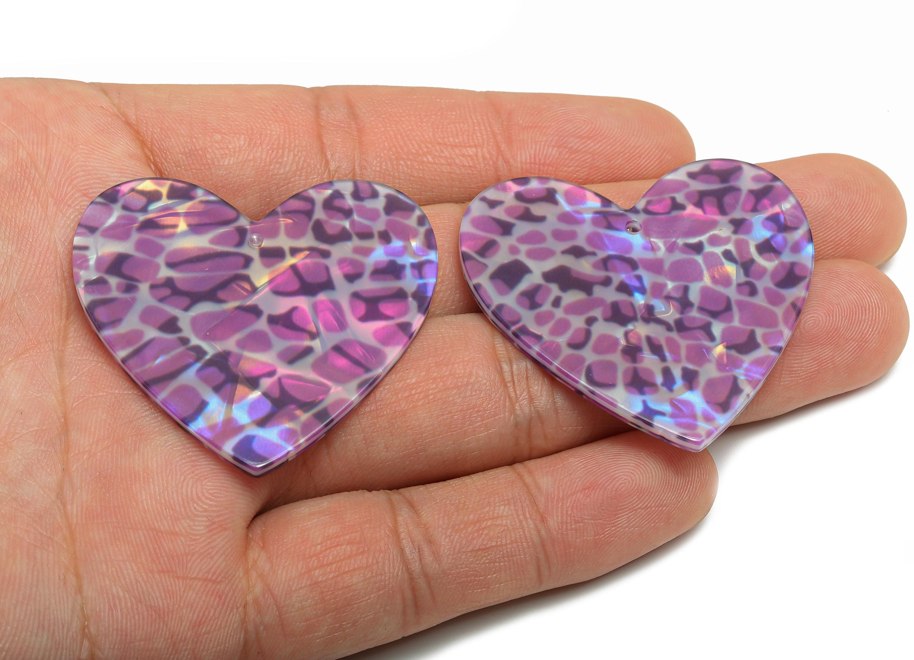 Acrylic Heart Earring Charm - Modern Purple Leopard Heart Charms - Handmade Craft Supply - DIY Jewelry Making - 42.7x41x2mm - AC2684-A1069 - DOMEDBAZAAR