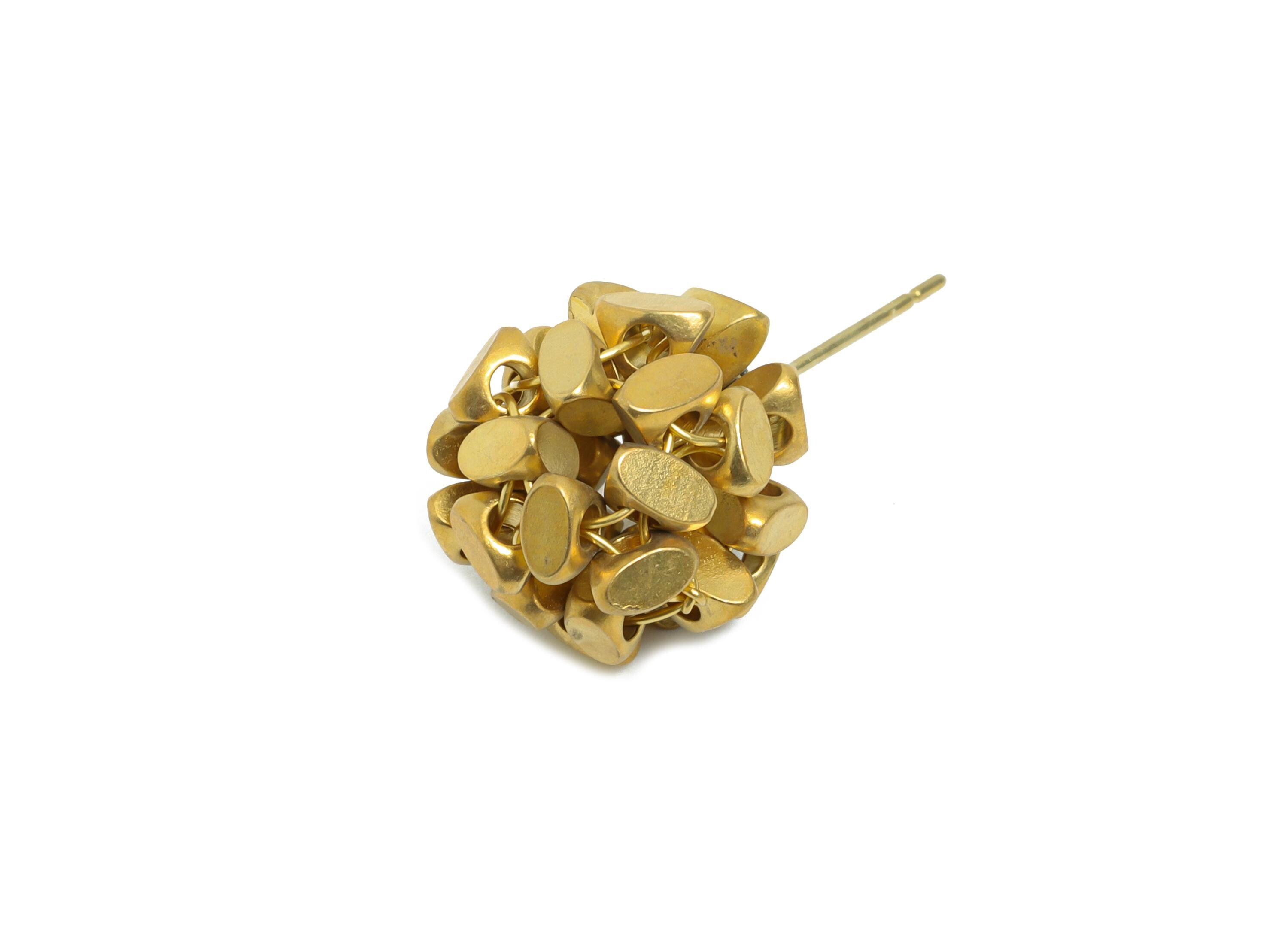 Brass Nugget Cluster Earring Stud - Raw Brass Ball Earring - Geometric Bead Cluster Earring - Modern Art Stud Earring - 25x13x13mm-PP11216 - DOMEDBAZAAR