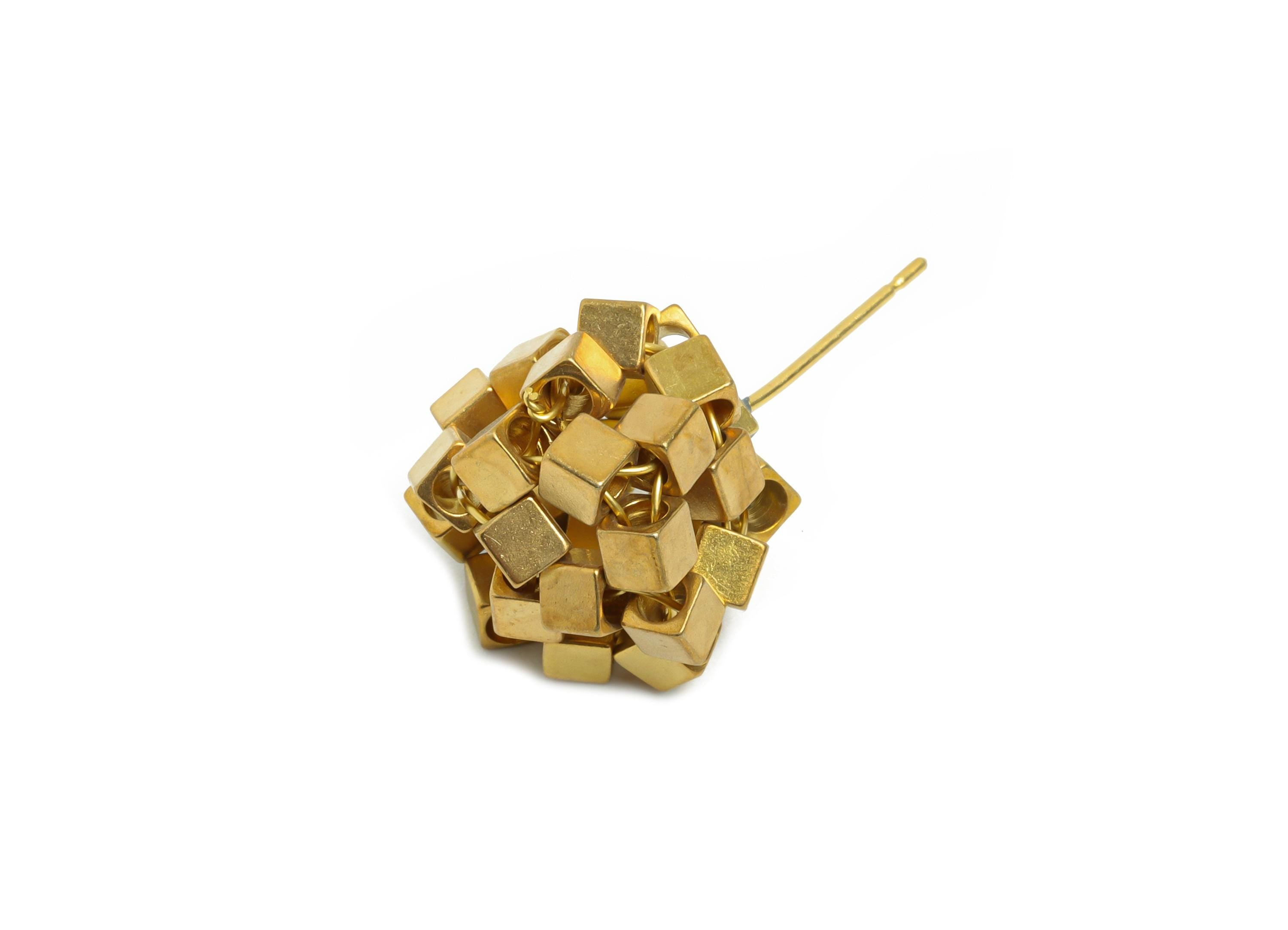 Brass Geometry Earring Post - Raw Brass Cube Beaded Earring - Geometric Bead Cluster Earring - Modern Art Stud Earring - 26x15x13mm-PP11213 - DOMEDBAZAAR