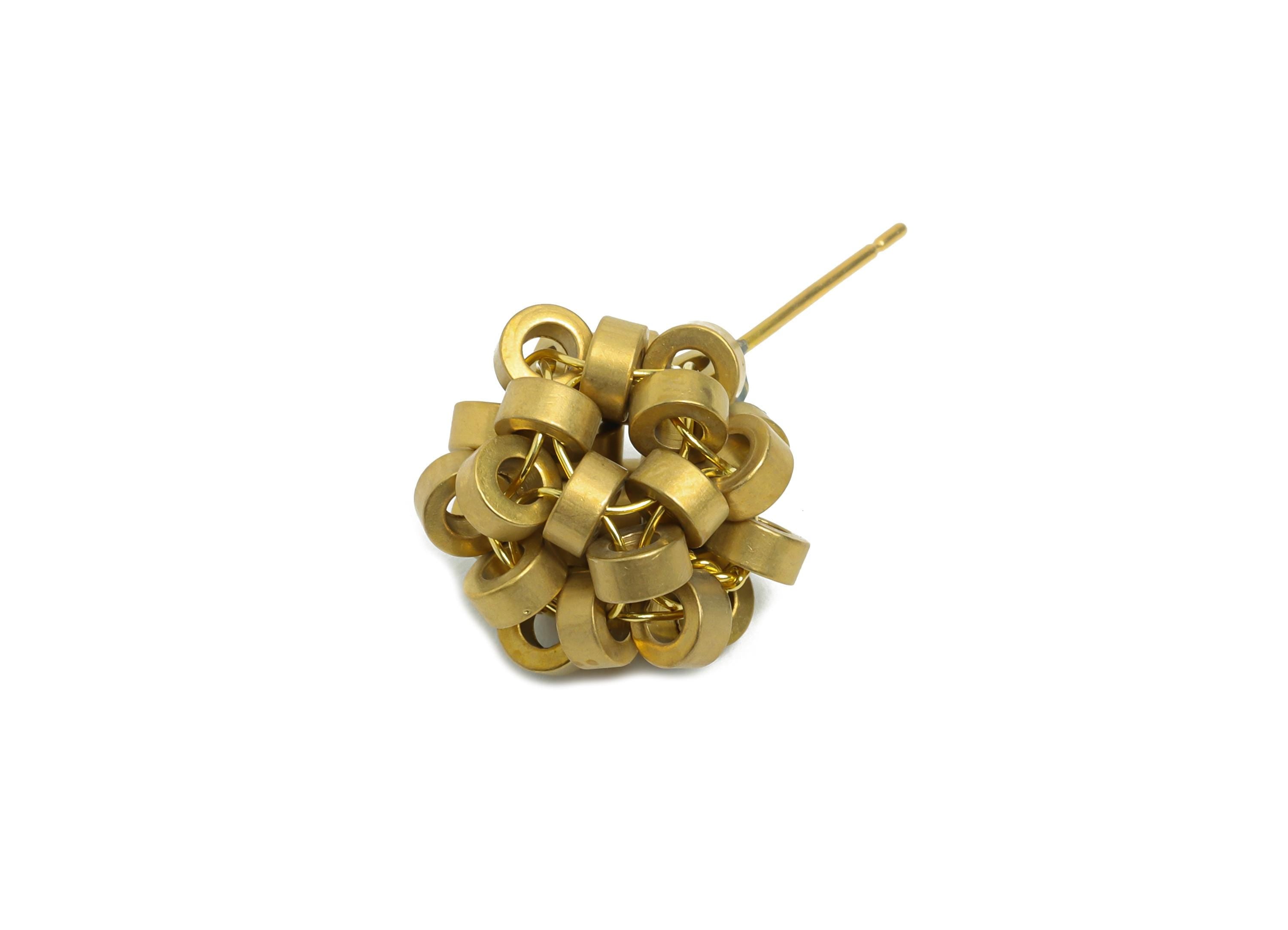 Brass Circle Cluster Earring Stud - Raw Brass Modern Geometric Cluster Post - Abstract Modern Art Stud Earring Stud - 25x13x13mm-PP11214 - DOMEDBAZAAR