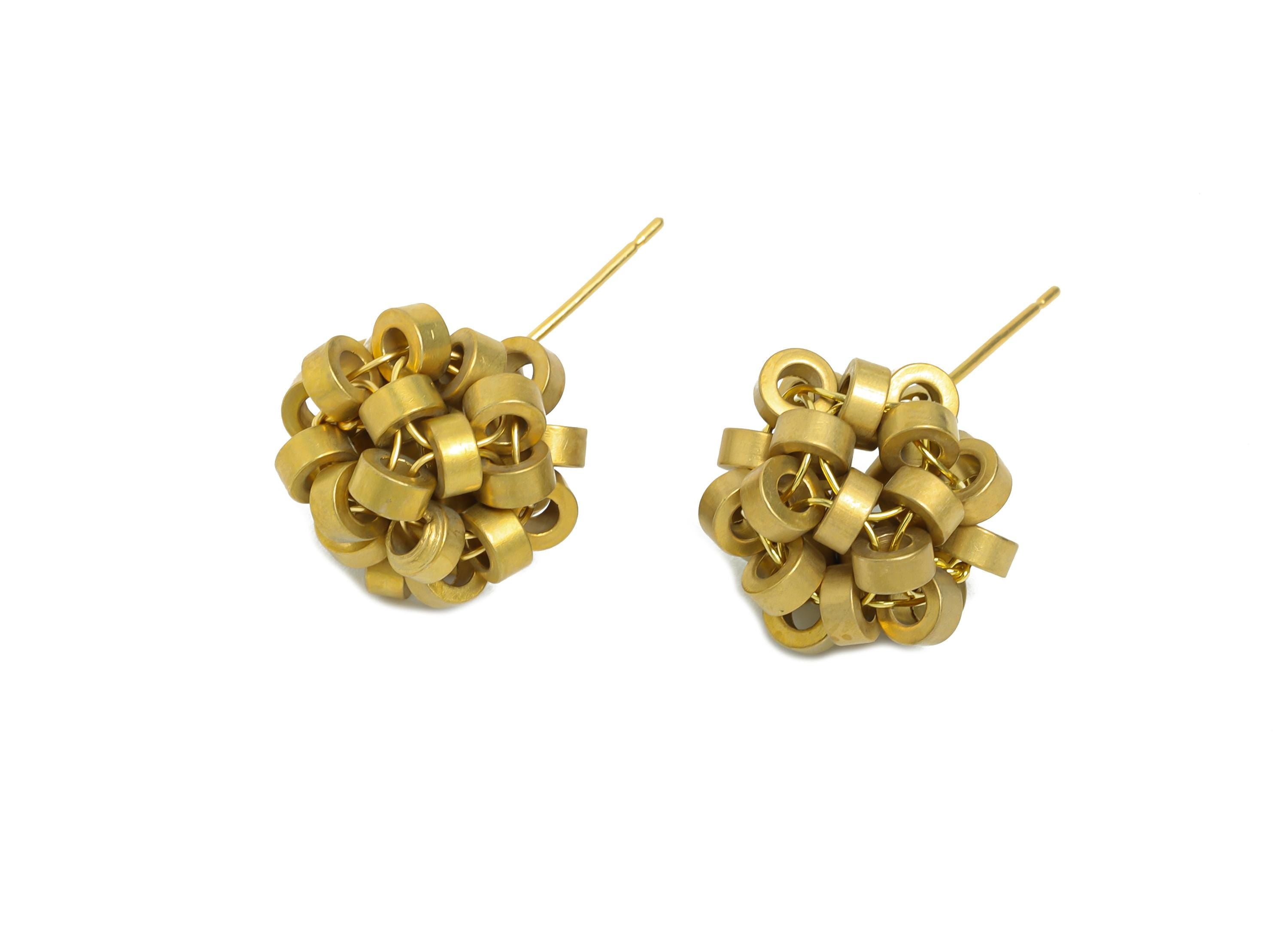 Brass Circle Cluster Earring Stud - Raw Brass Modern Geometric Cluster Post - Abstract Modern Art Stud Earring Stud - 25x13x13mm-PP11214 - DOMEDBAZAAR