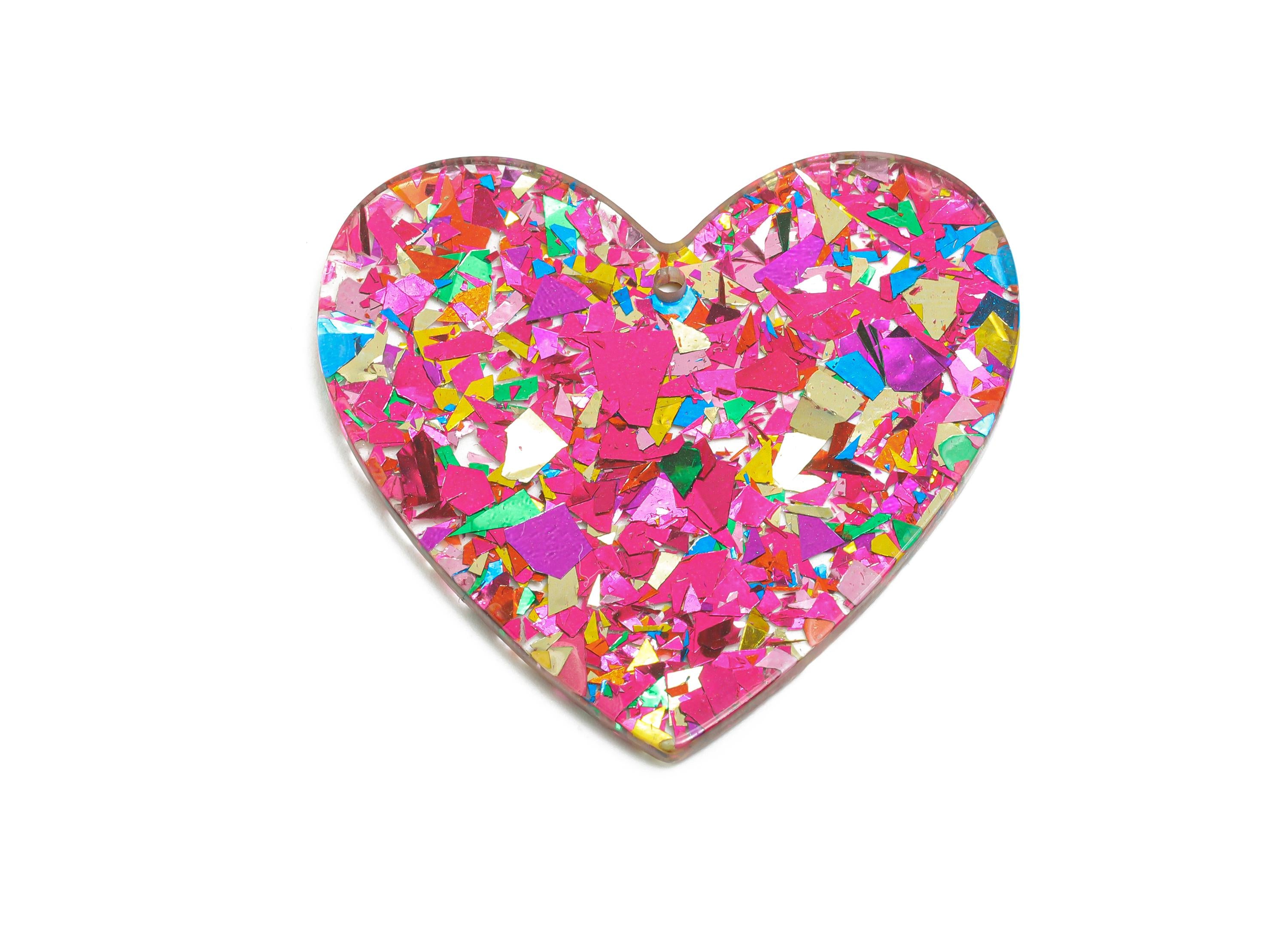 Acrylic Heart Earring Charm - Chic Multicolor Confetti Design - Handmade Craft Supply - DIY Jewelry Making - 42.7x41.4x2.4mm - AC2684-A1072 - DOMEDBAZAAR