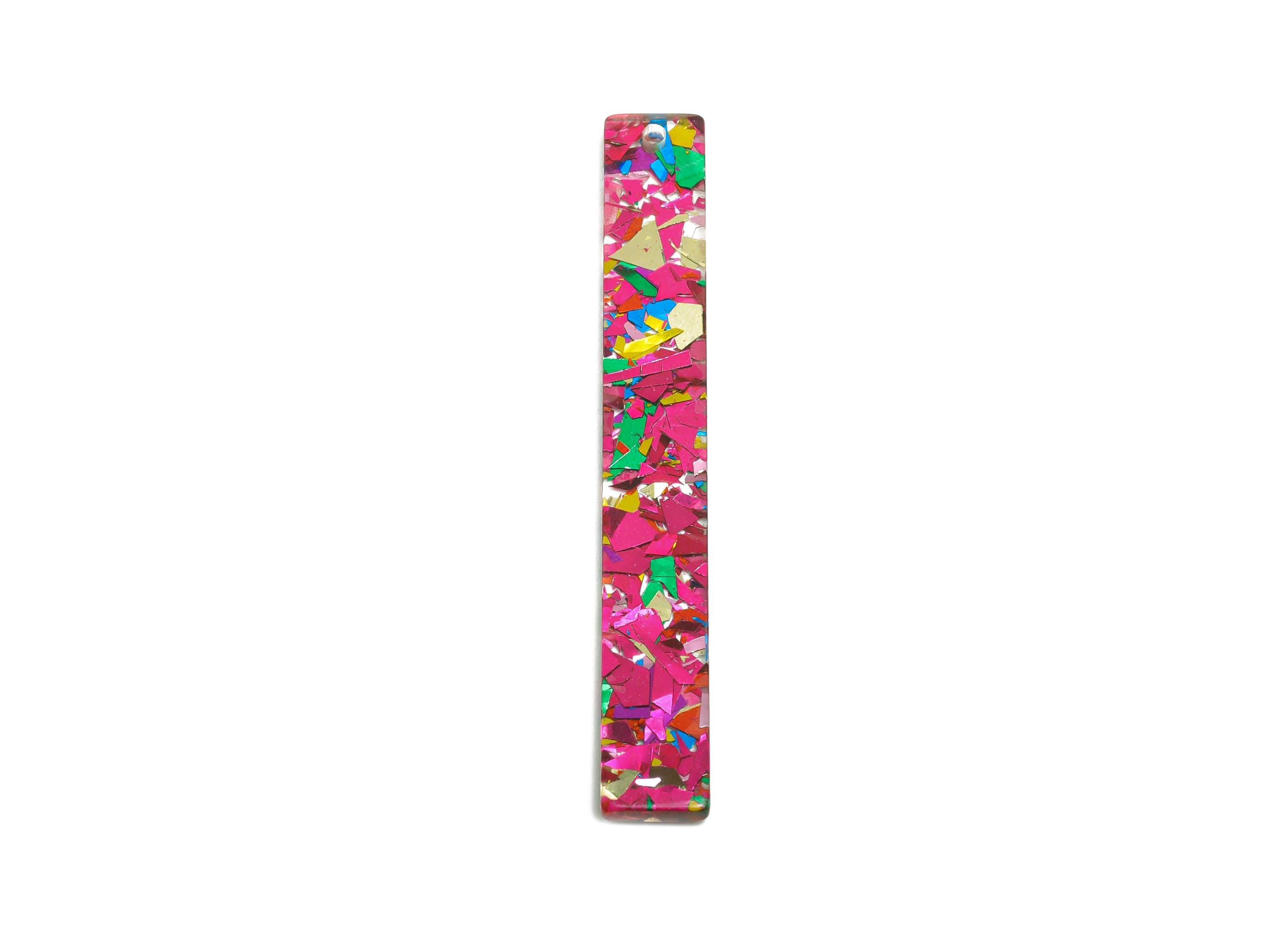 Acrylic Stick Earrings Charm - Vibrant Bar Geometric Charms - Multicolor Confetti Design - Jewelry Component - 59.6x7.8x2.6mm - AC2685-A1072 - DOMEDBAZAAR