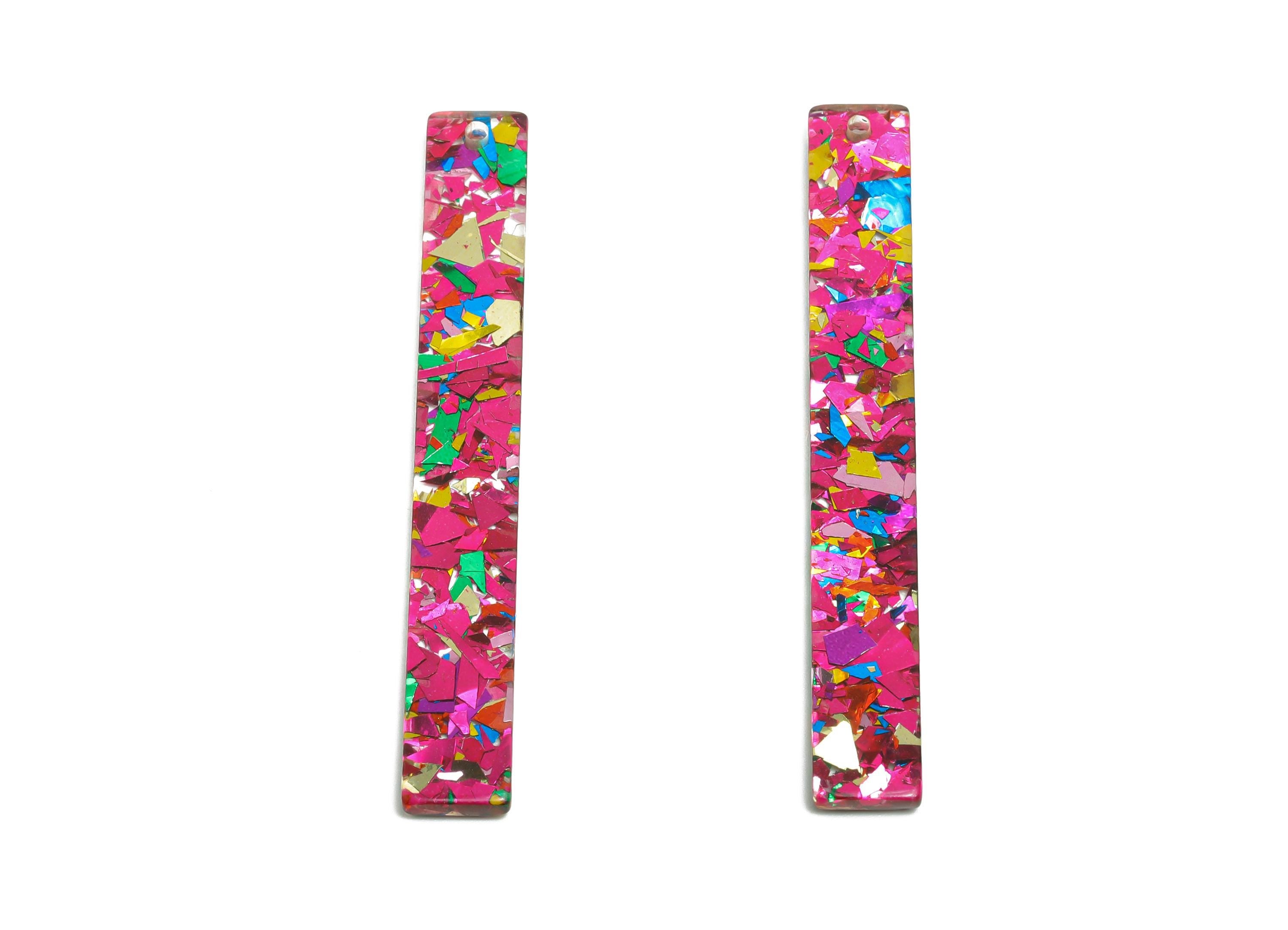 Acrylic Stick Earrings Charm - Vibrant Bar Geometric Charms - Multicolor Confetti Design - Jewelry Component - 59.6x7.8x2.6mm - AC2685-A1072 - DOMEDBAZAAR