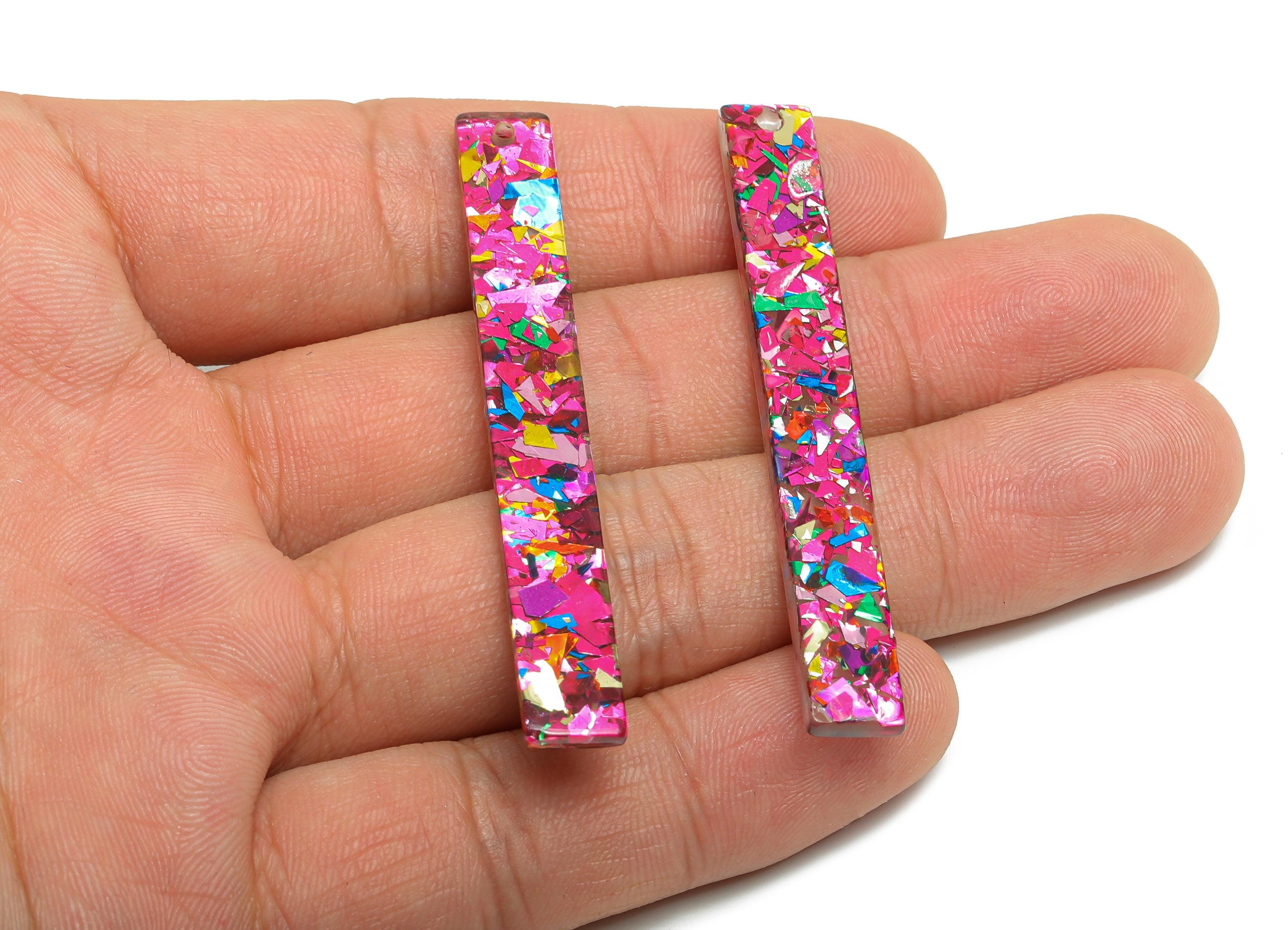 Acrylic Stick Earrings Charm - Vibrant Bar Geometric Charms - Multicolor Confetti Design - Jewelry Component - 59.6x7.8x2.6mm - AC2685-A1072 - DOMEDBAZAAR