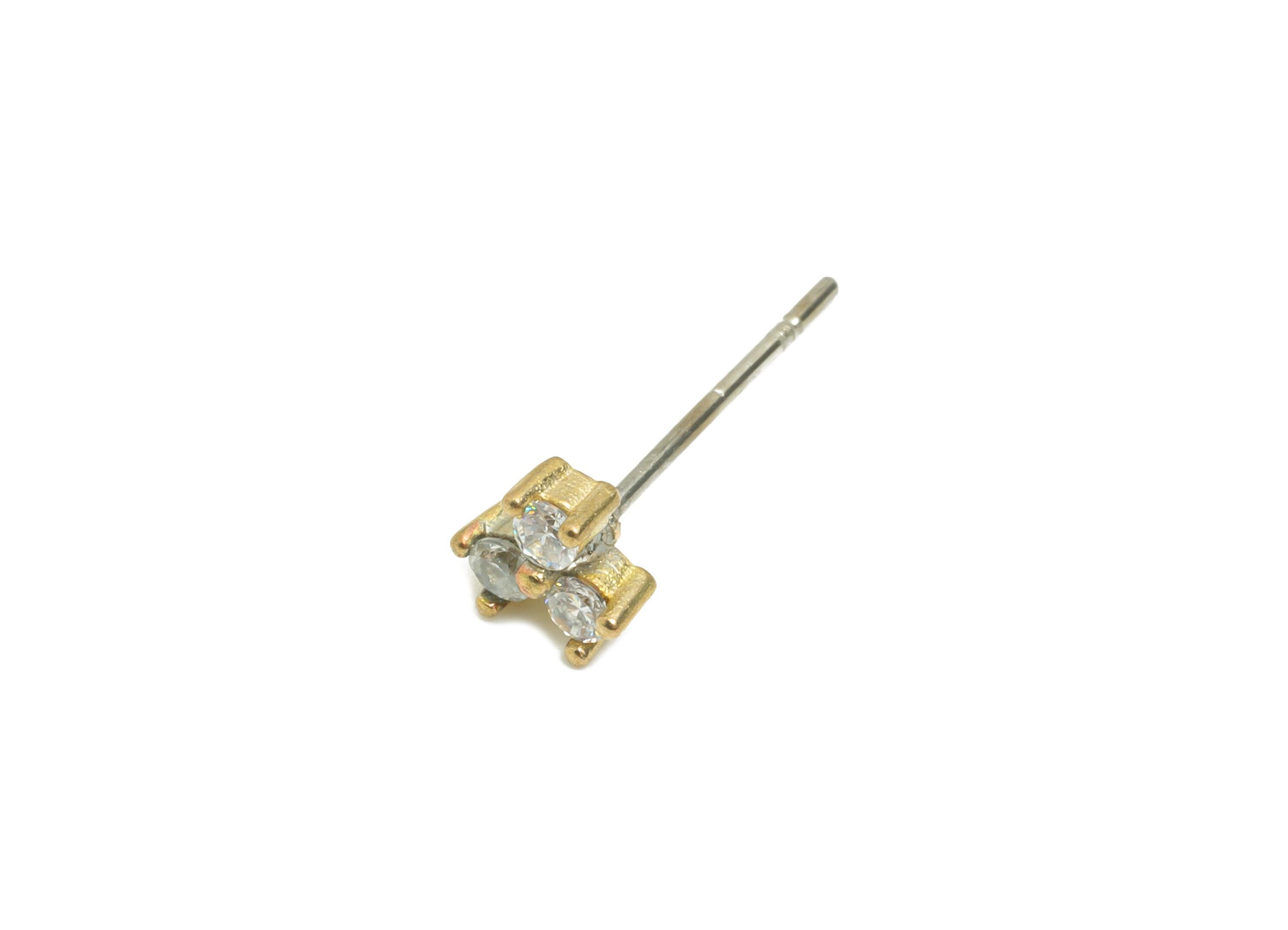 Brass Tiny CZ Stud Earring - Raw Brass Dainty Cubic Zirconia Cluster Stud - Minimalist Triple Gem Earring -  Sparkle Stud - 5x5x2mm-PP11243 - DOMEDBAZAAR