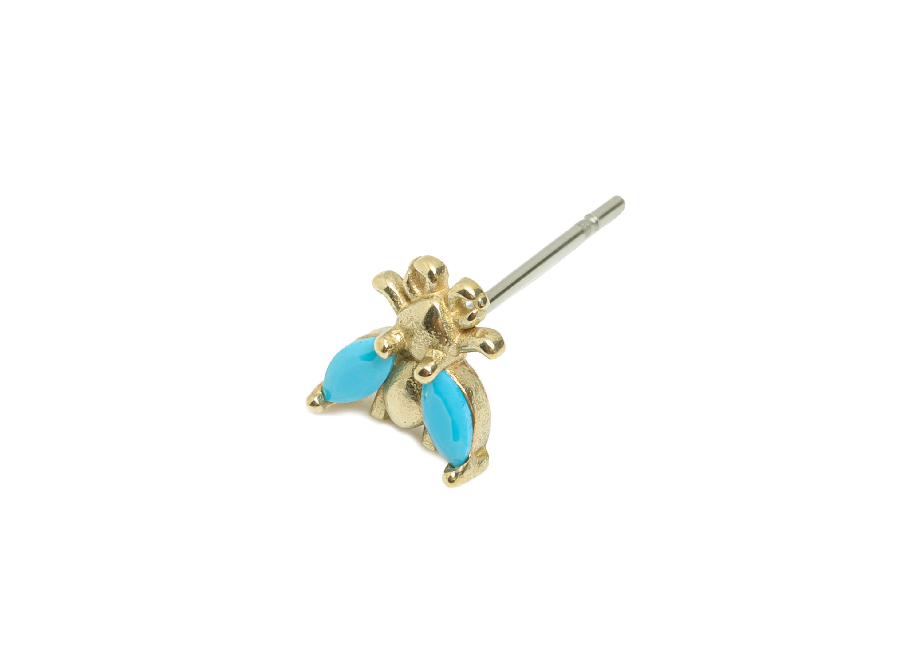 Brass Bee Blue Turquoise Stud Earring - Raw Brass Dainty Marquise Cubic Zirconia Stud - Minimalist Insect Earring - 7x7x2.5mm - PP11386 - DOMEDBAZAAR