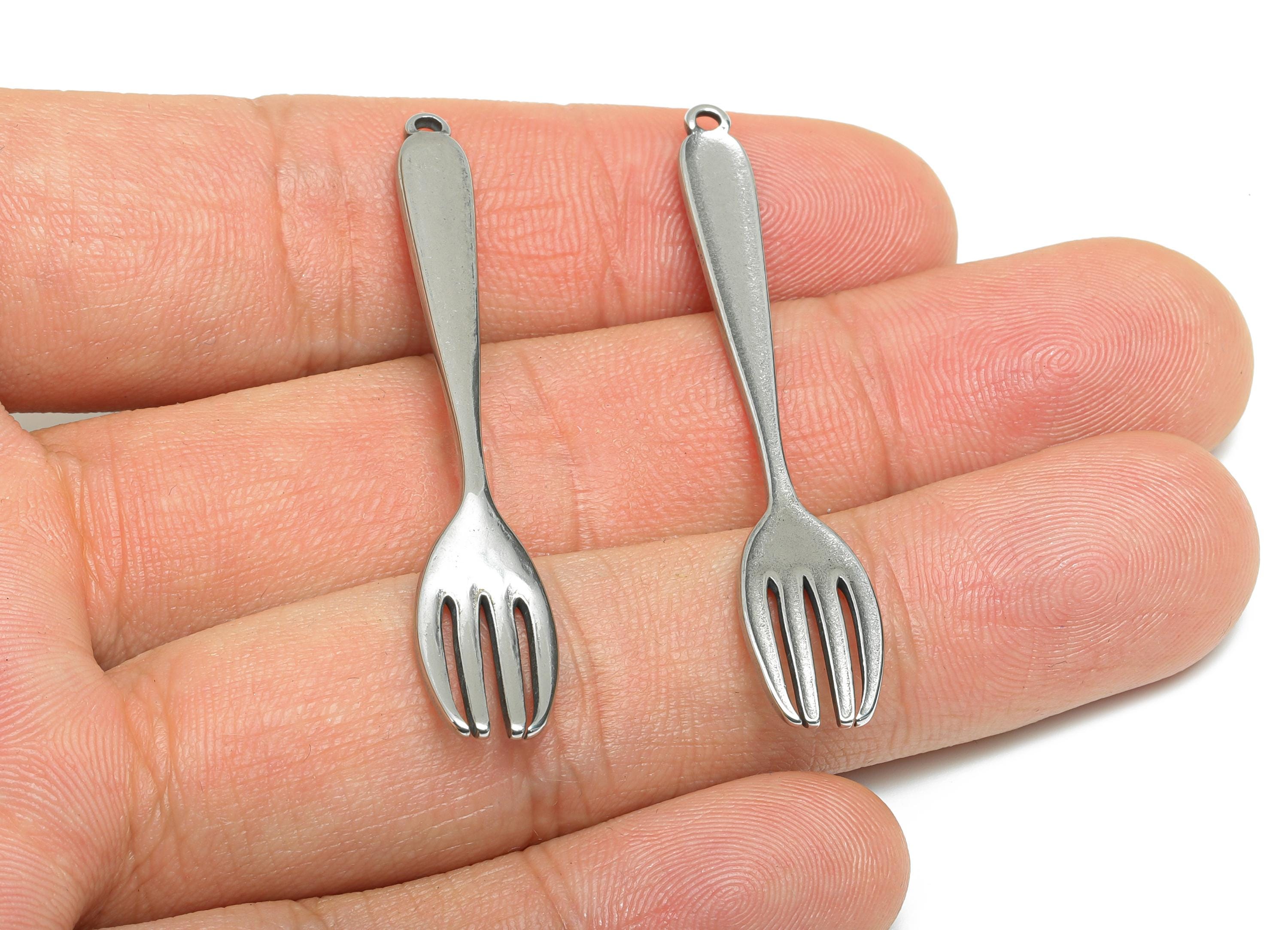 Steel Fork Charms - Metal Cutlery Jewelry Pendant - Unique Kitchen-Themed Accessory - Steel DIY Craft Making - 49.8x9.25x2.23mm - SS2105 - DOMEDBAZAAR