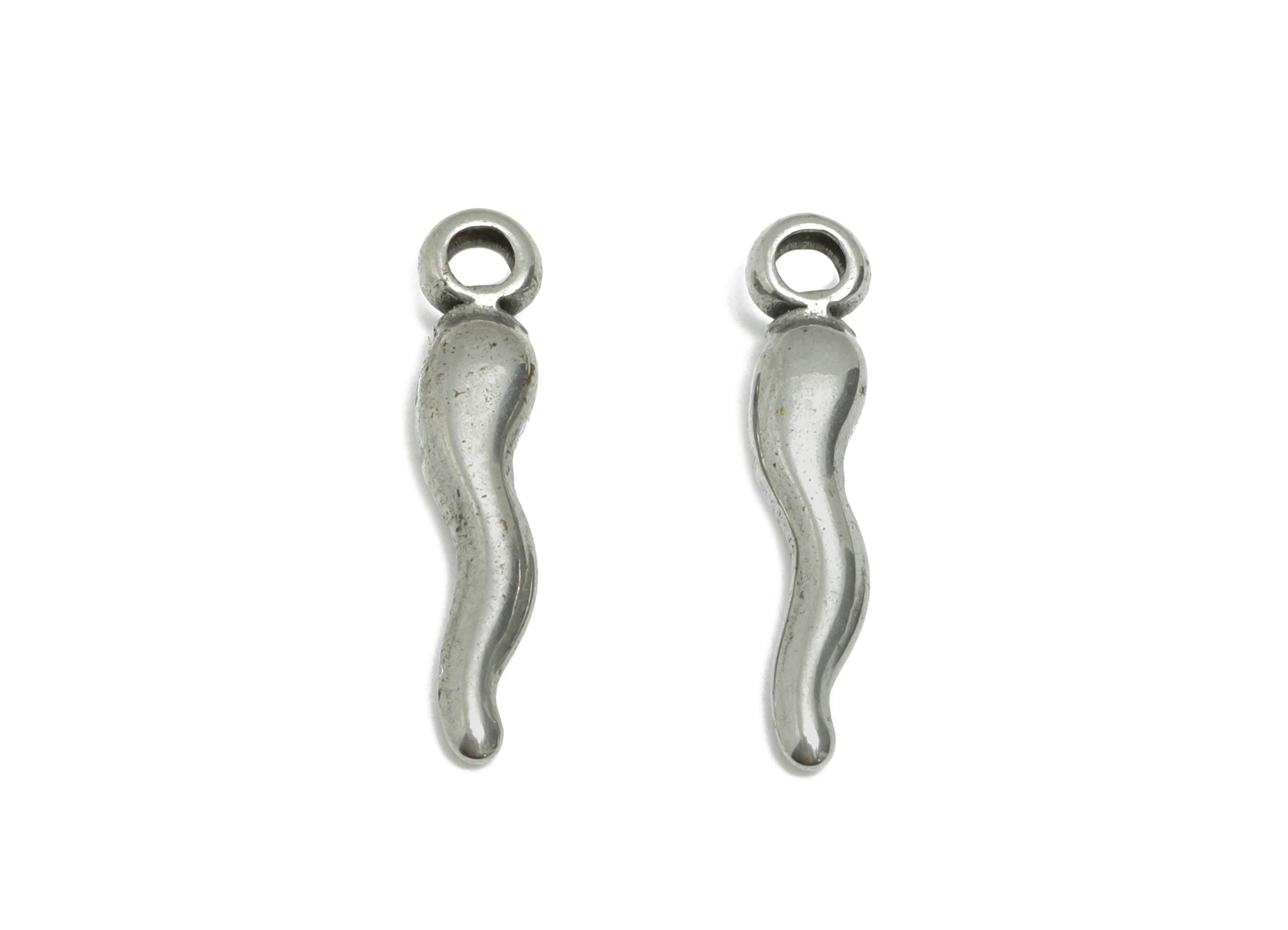 Steel Cornicello Earring Charm - Italian Horn Pendant  - Stainless Steel Protective Amulet - 304 Stainless Steel - 17x3x1.73mm - SS2116 - DOMEDBAZAAR