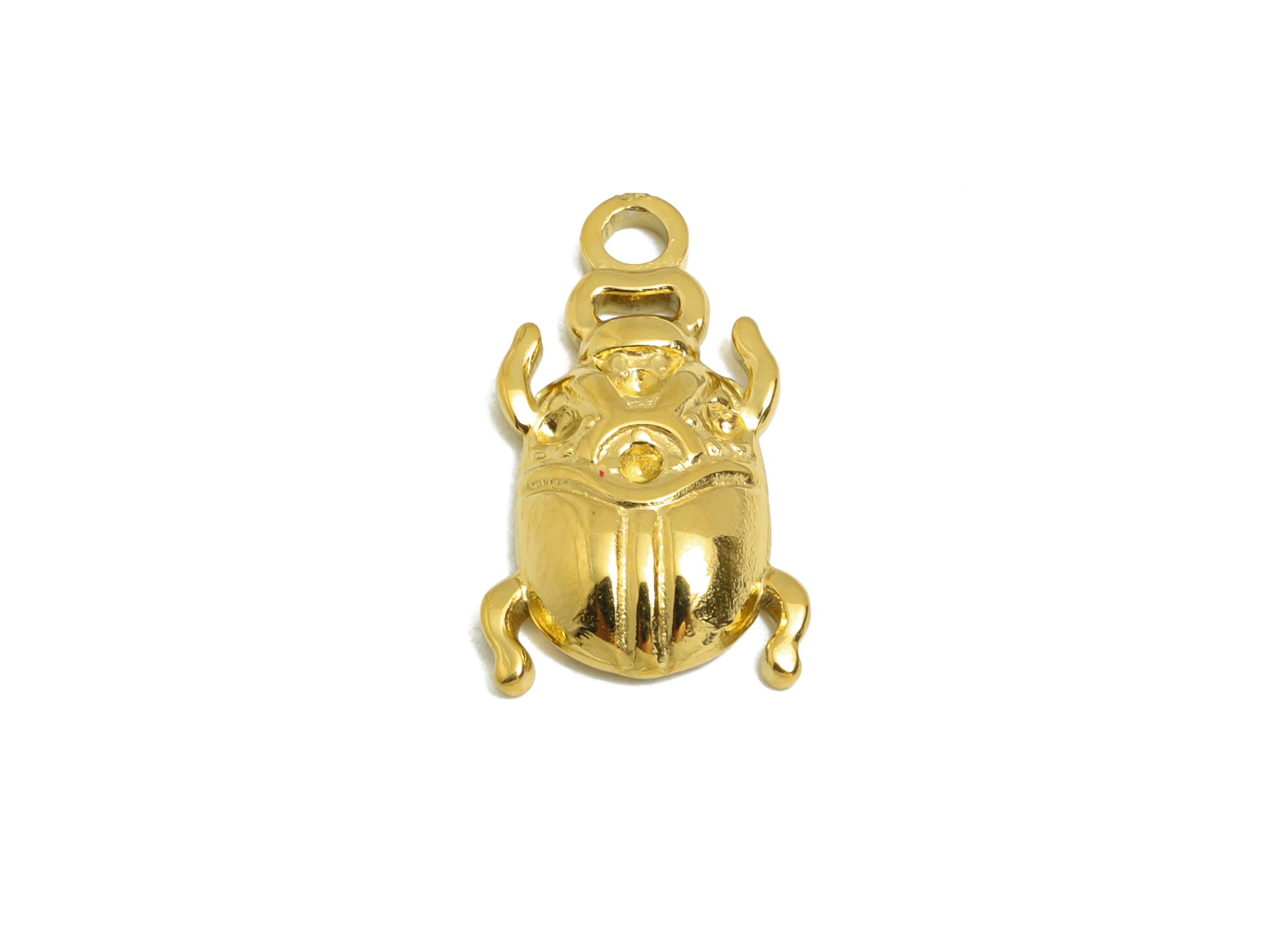 Stainless Steel Beetle Charms - Gold Insect Pendant for Bracelet - DIY Jewelry Component - Gold Tone Plating - 17.35x10x2.76mm - SS2103G