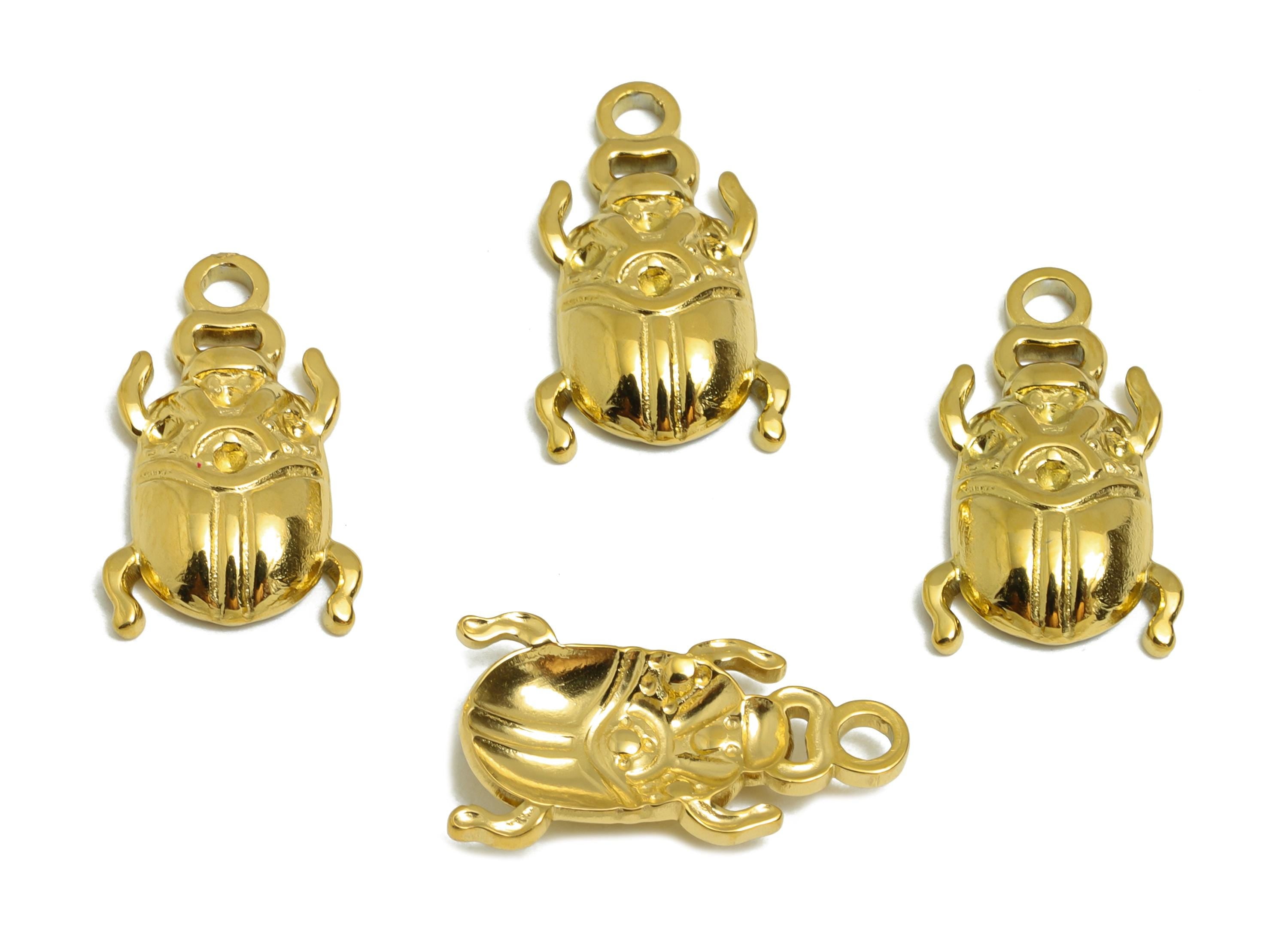 Stainless Steel Beetle Charms - Gold Insect Pendant for Bracelet - DIY Jewelry Component - Gold Tone Plating - 17.35x10x2.76mm - SS2103G