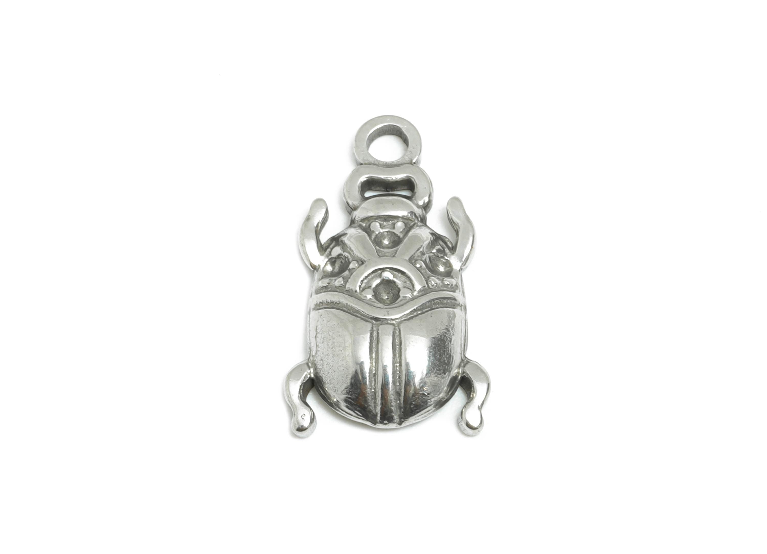 Stainless Steel Beetle Charms - Textured Insect Pendant for Bracelet - DIY Jewelry Component - Steel Findings - 17.35x10x2.76mm - SS2103 - DOMEDBAZAAR