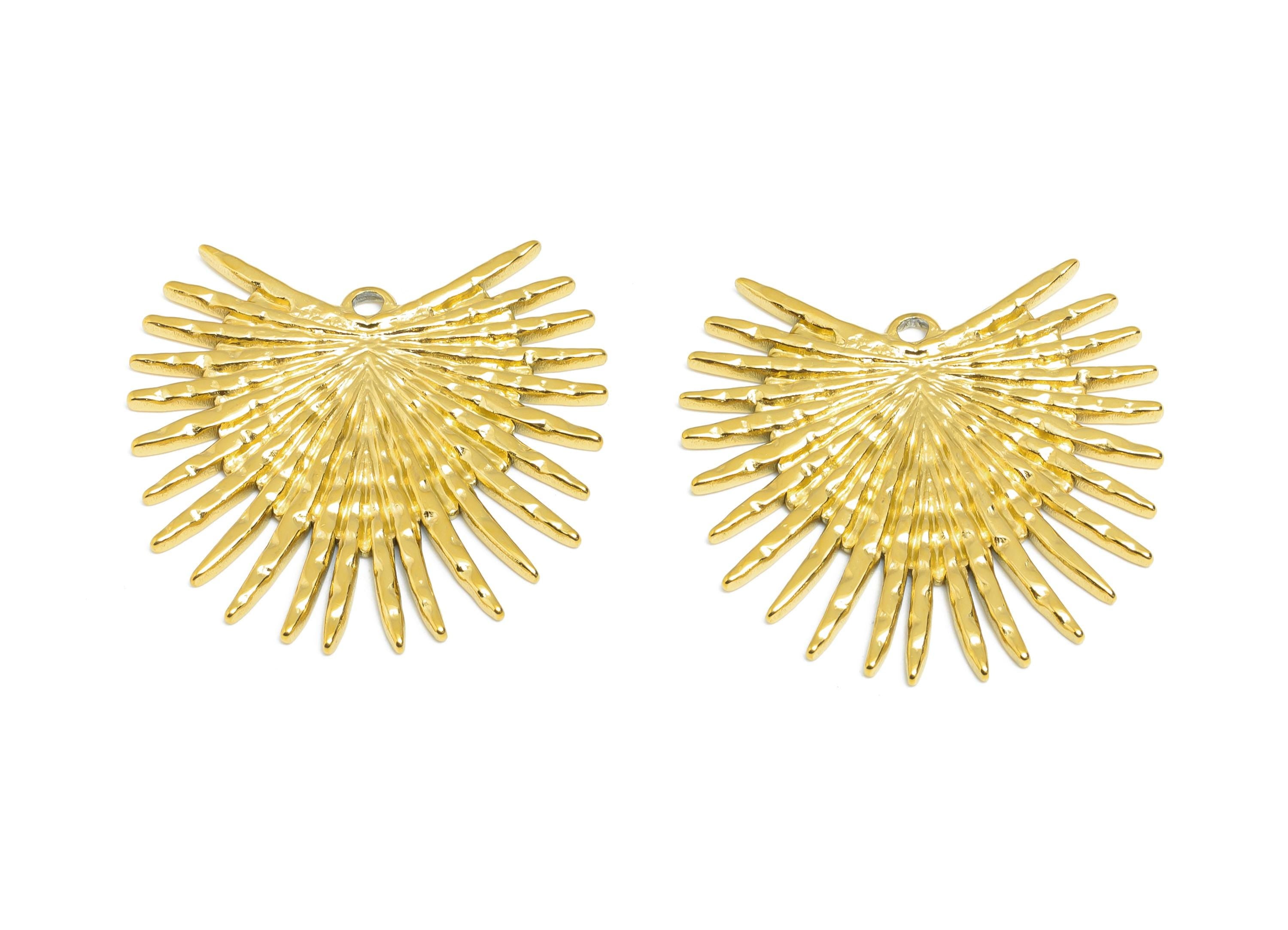 Steel Radiant Sunburst Pendant - Steel Sunshine Charm - Vintage Spiritual Sunburst Amulet - Gold Tone Plating - 28x28x1.57mm - SS2099G - DOMEDBAZAAR