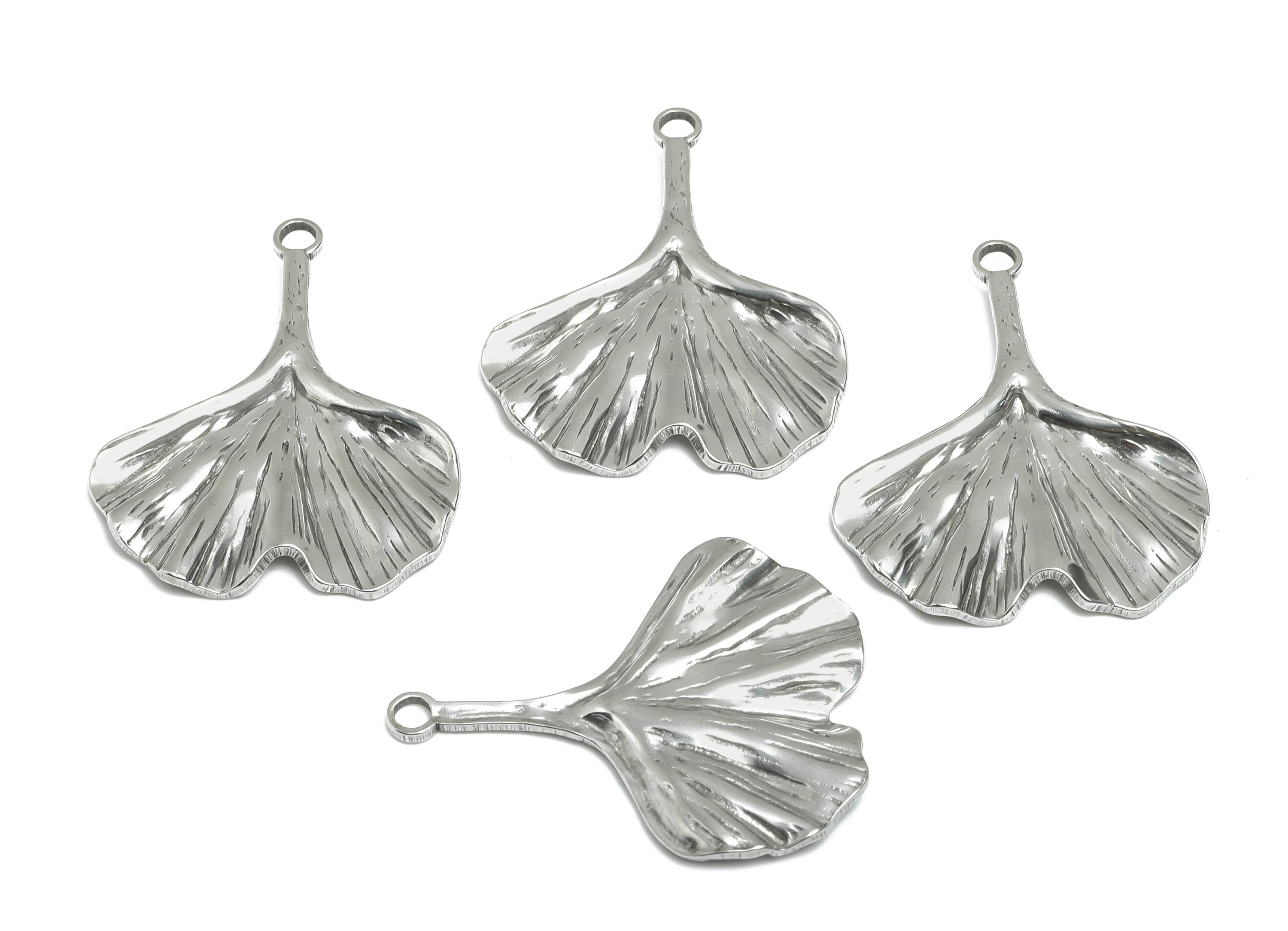 Steel Ginkgo Leaf Charms - Botanical Leaf Necklace Pendant - Nature-Inspired Accessories - Steel Jewelry DIY - 35.9x28.8x2.45mm - SS2114 - DOMEDBAZAAR