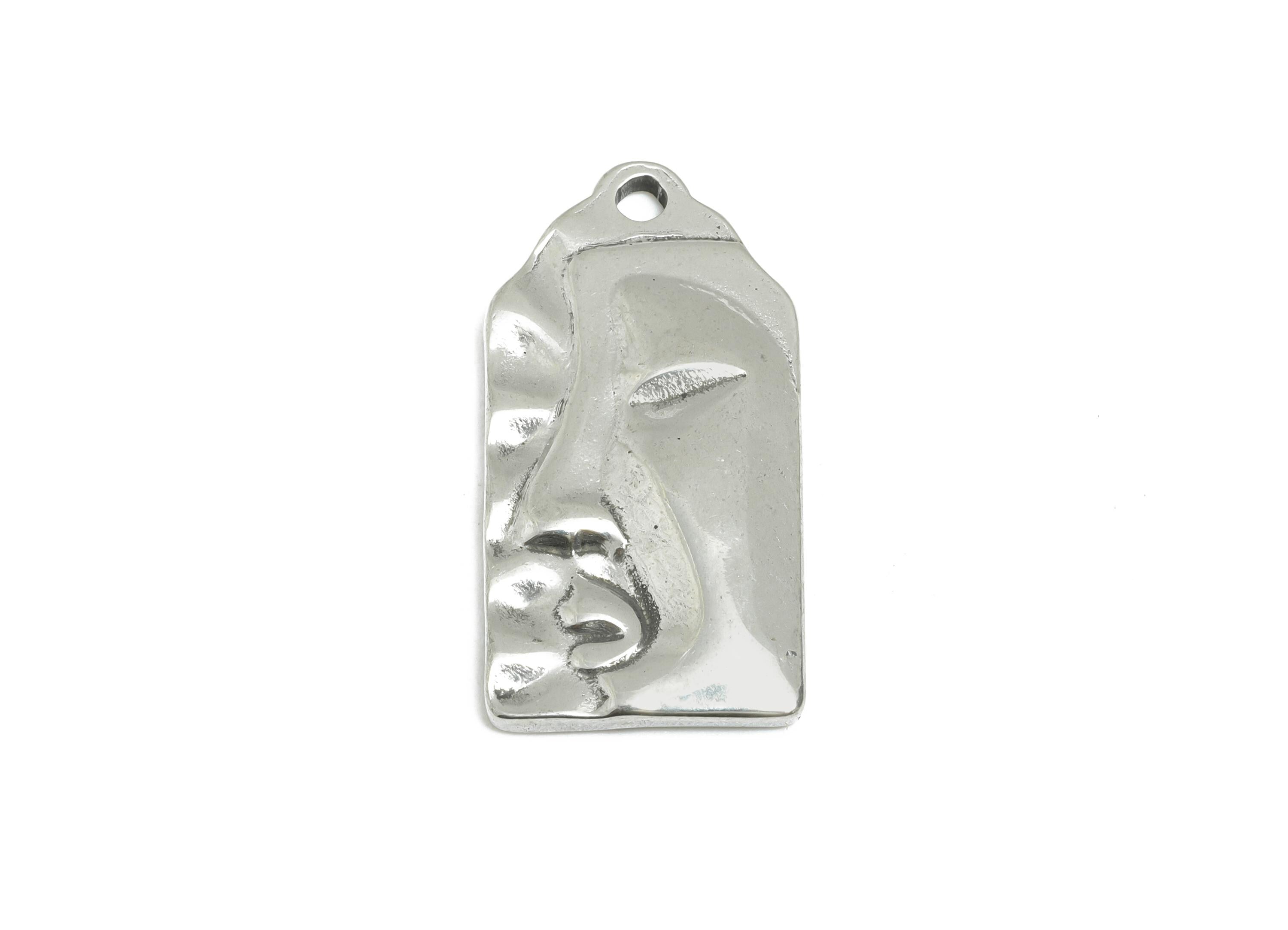 Abstract Face Pendant - Modern Art Face Pendant for Necklace - Geometric Silver Color Face Charm - Stainless Steel - 25x12x2.13mm - SS2109 - DOMEDBAZAAR