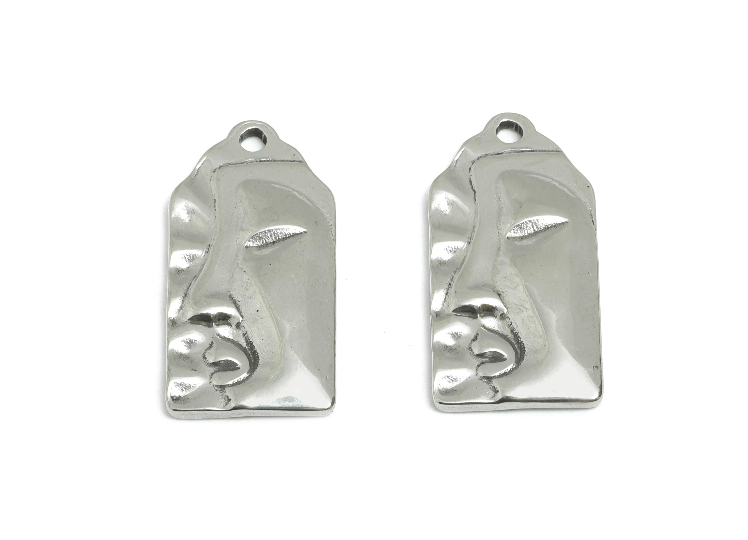 Abstract Face Pendant - Modern Art Face Pendant for Necklace - Geometric Silver Color Face Charm - Stainless Steel - 25x12x2.13mm - SS2109 - DOMEDBAZAAR