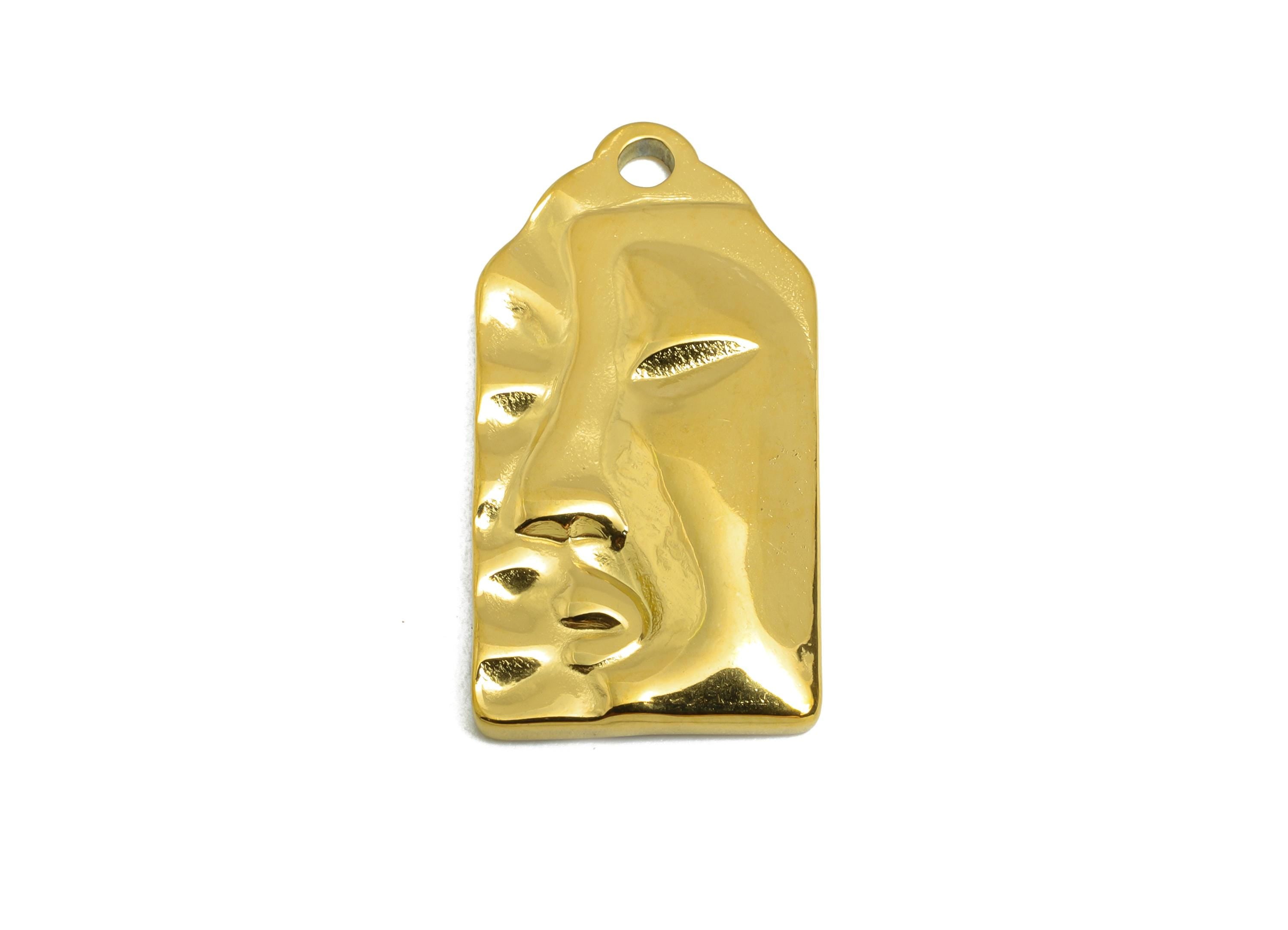 Abstract Face Pendant - Modern Art Face Pendant for Necklace - Geometric Gold Color Face Charm - Stainless Steel - 25x12x2.13mm - SS2109G