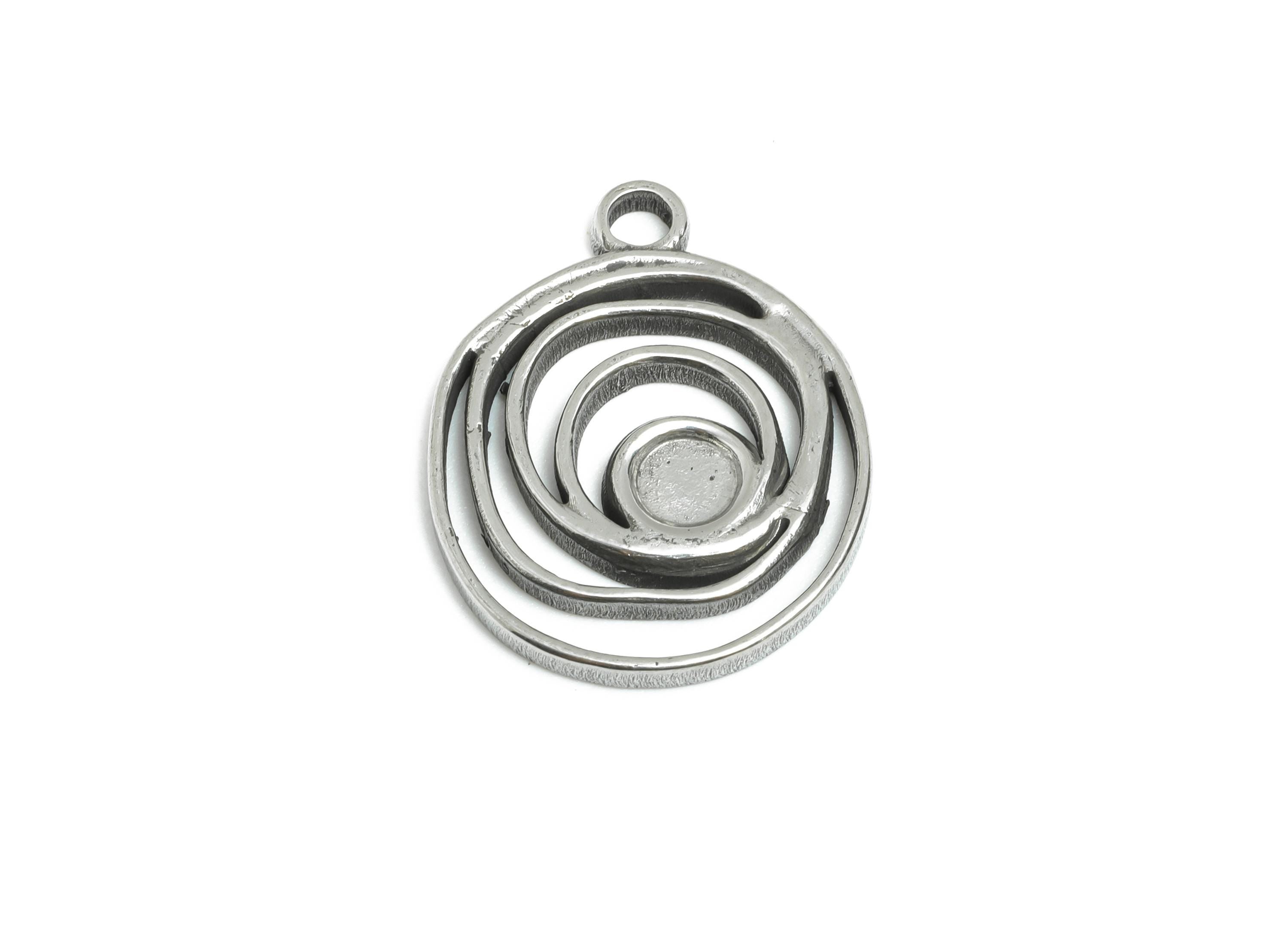 Steel Spiral Pendant - Steel Abstract Swirl Cabochon Jewelry - Round Hollow Charm For DIY Making - Stainless Steel - 21x16x1.8mm - SS2112 - DOMEDBAZAAR