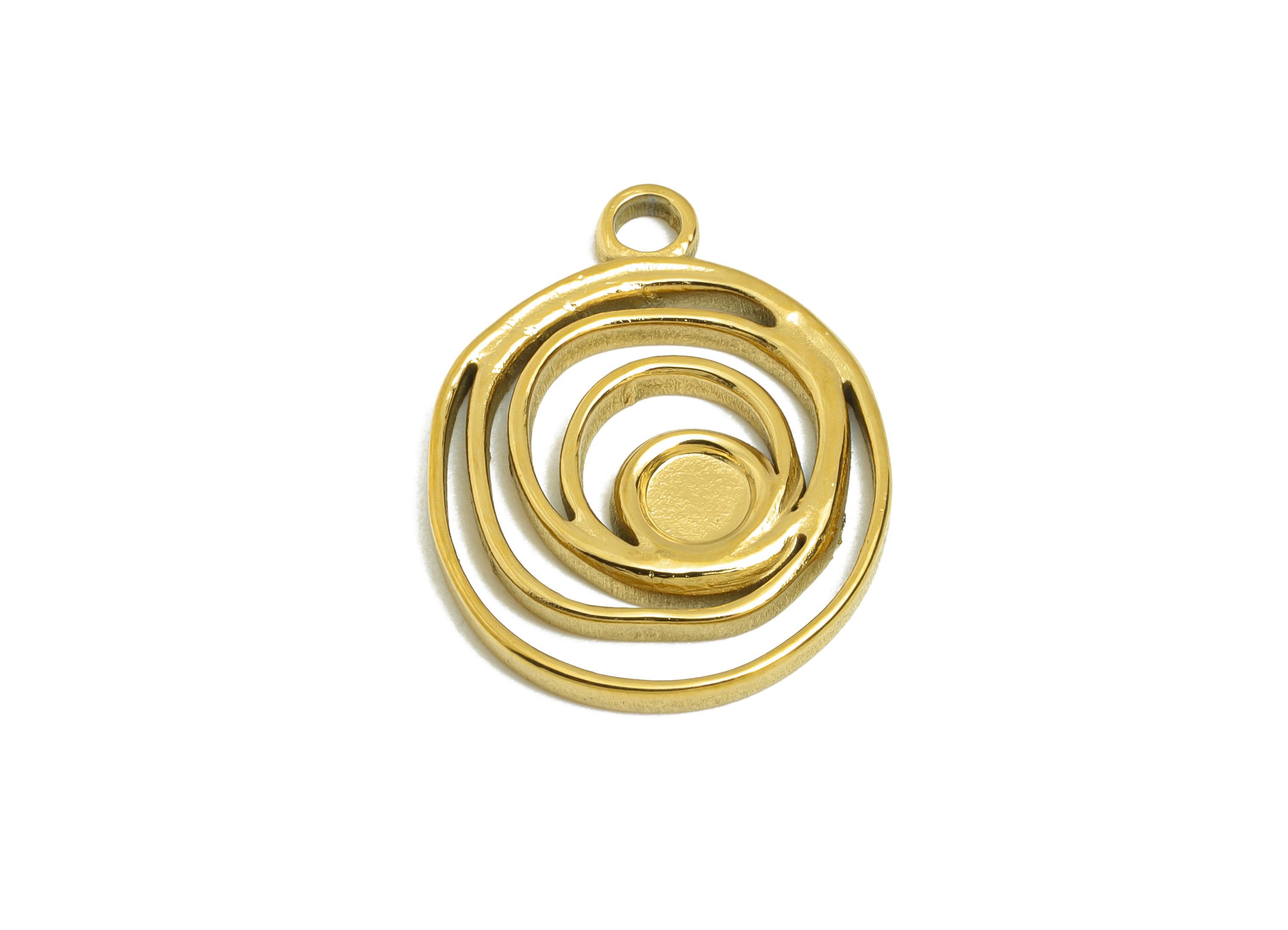 Steel Spiral Pendant - Steel Abstract Swirl Cabochon Jewelry - Gold Color Hollow Charm For DIY Making - Stainless Steel - 21x16x1mm -SS2112G