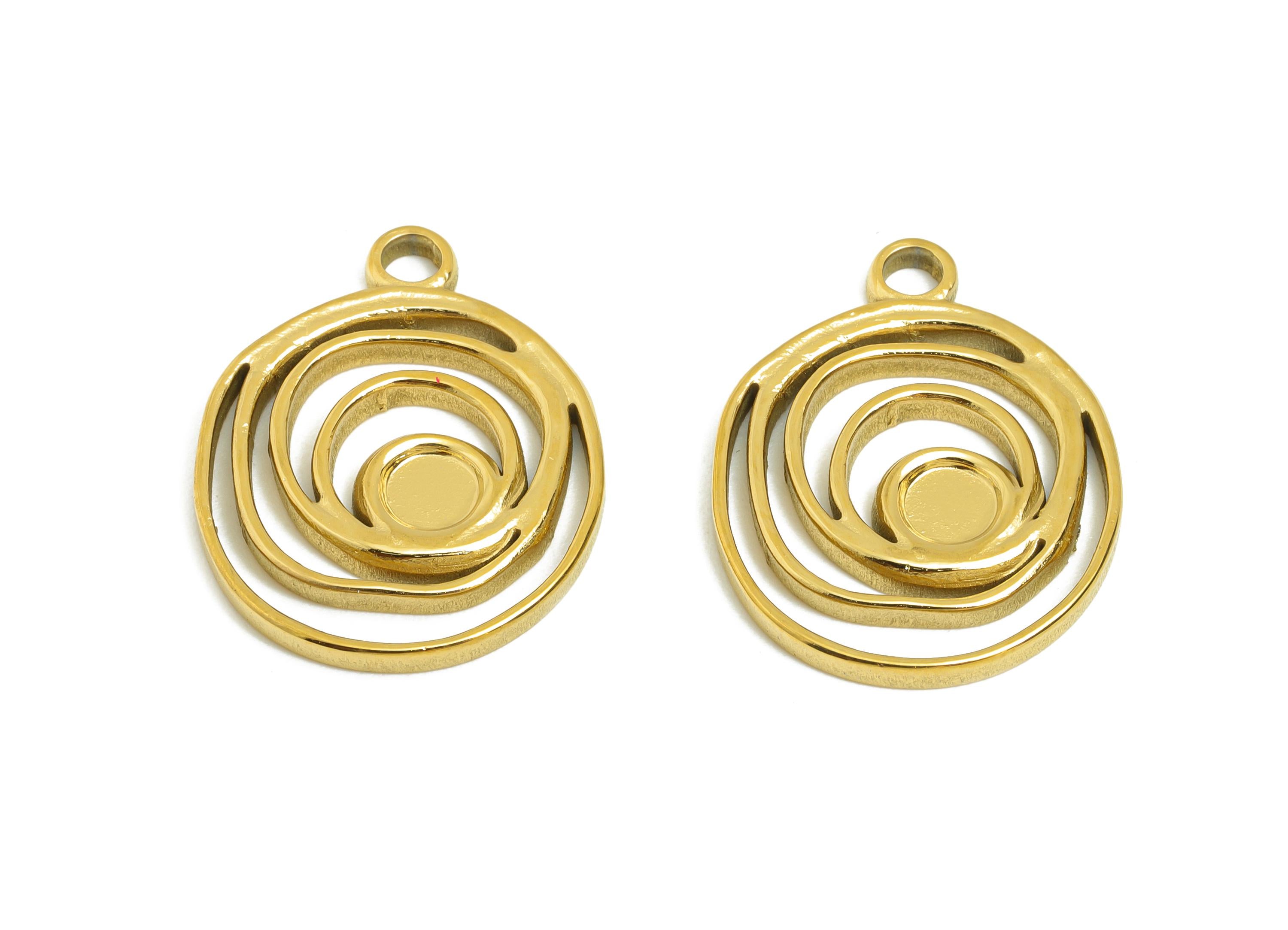Steel Spiral Pendant - Steel Abstract Swirl Cabochon Jewelry - Gold Color Hollow Charm For DIY Making - Stainless Steel - 21x16x1mm -SS2112G