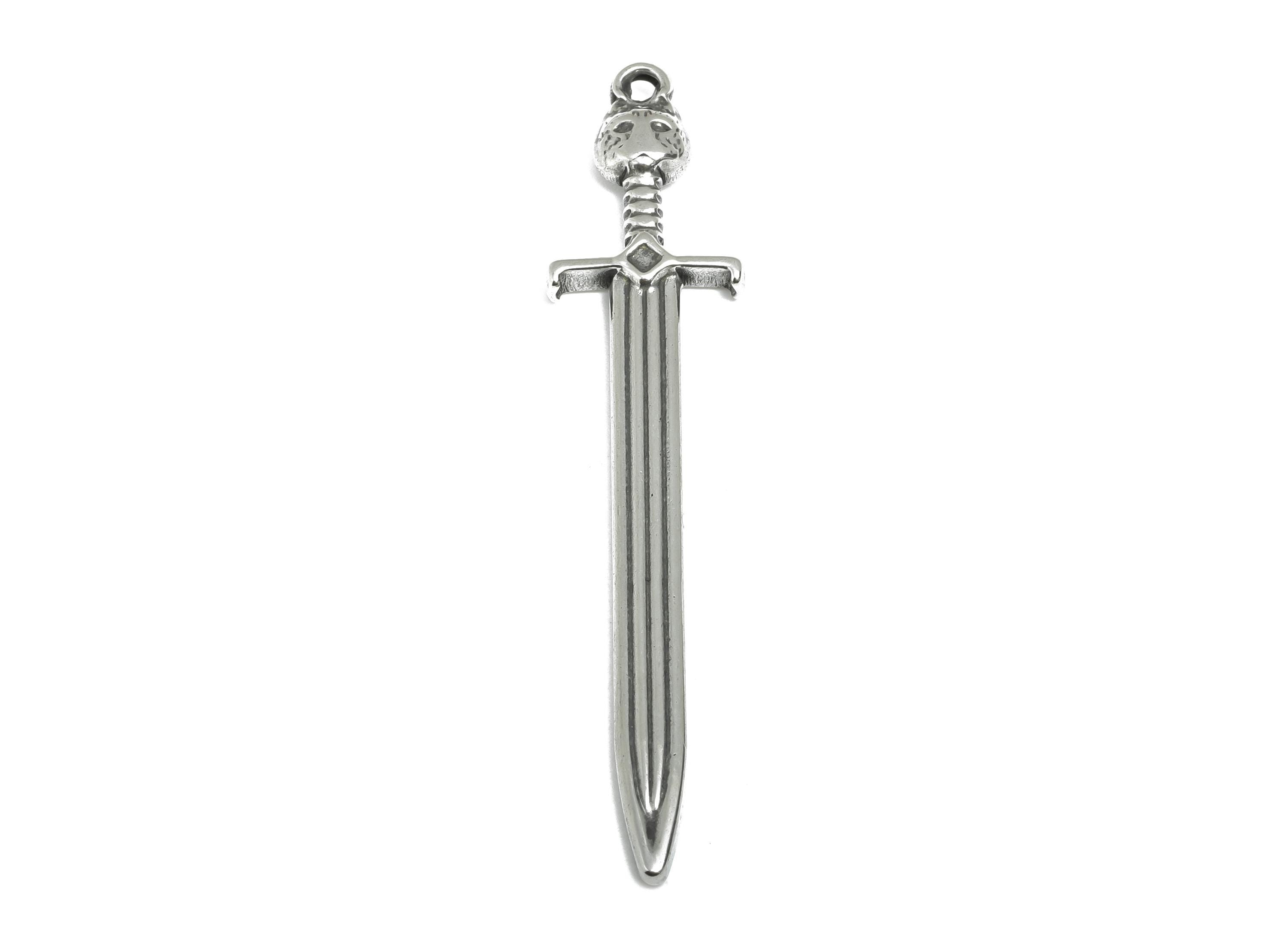 Steel Sword Pendant - Steel Medieval Sword Charm - Gothic Dagger Necklace For DIY Making - Excalibur Sword Charm - 66x14x4.21mm - SS2102 - DOMEDBAZAAR