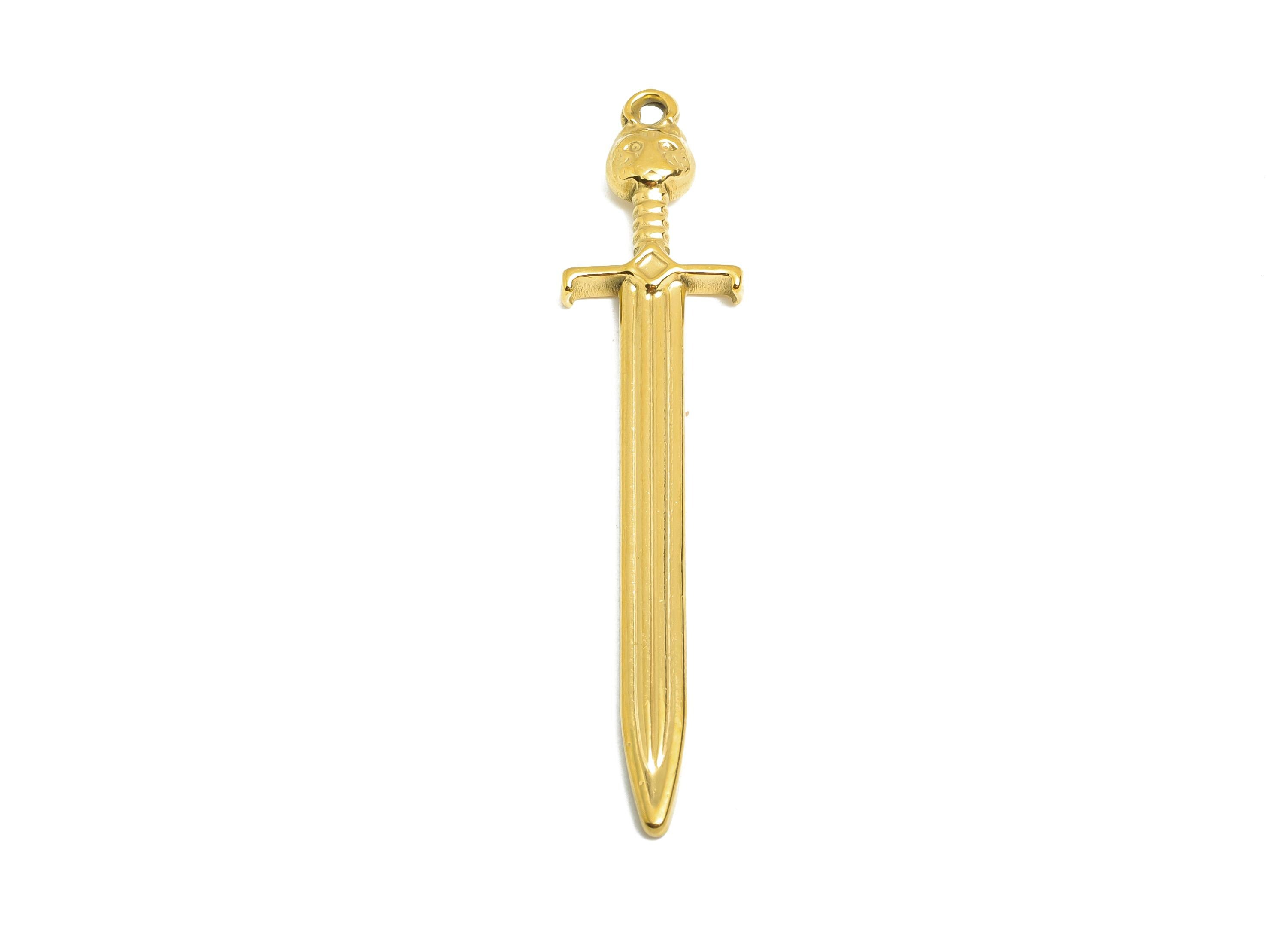 Steel Sword Pendant - Steel Medieval Sword Charm - Gothic Dagger Necklace For DIY Making - Excalibur Sword Charm - 66x14x4.21mm - SS2102G - DOMEDBAZAAR