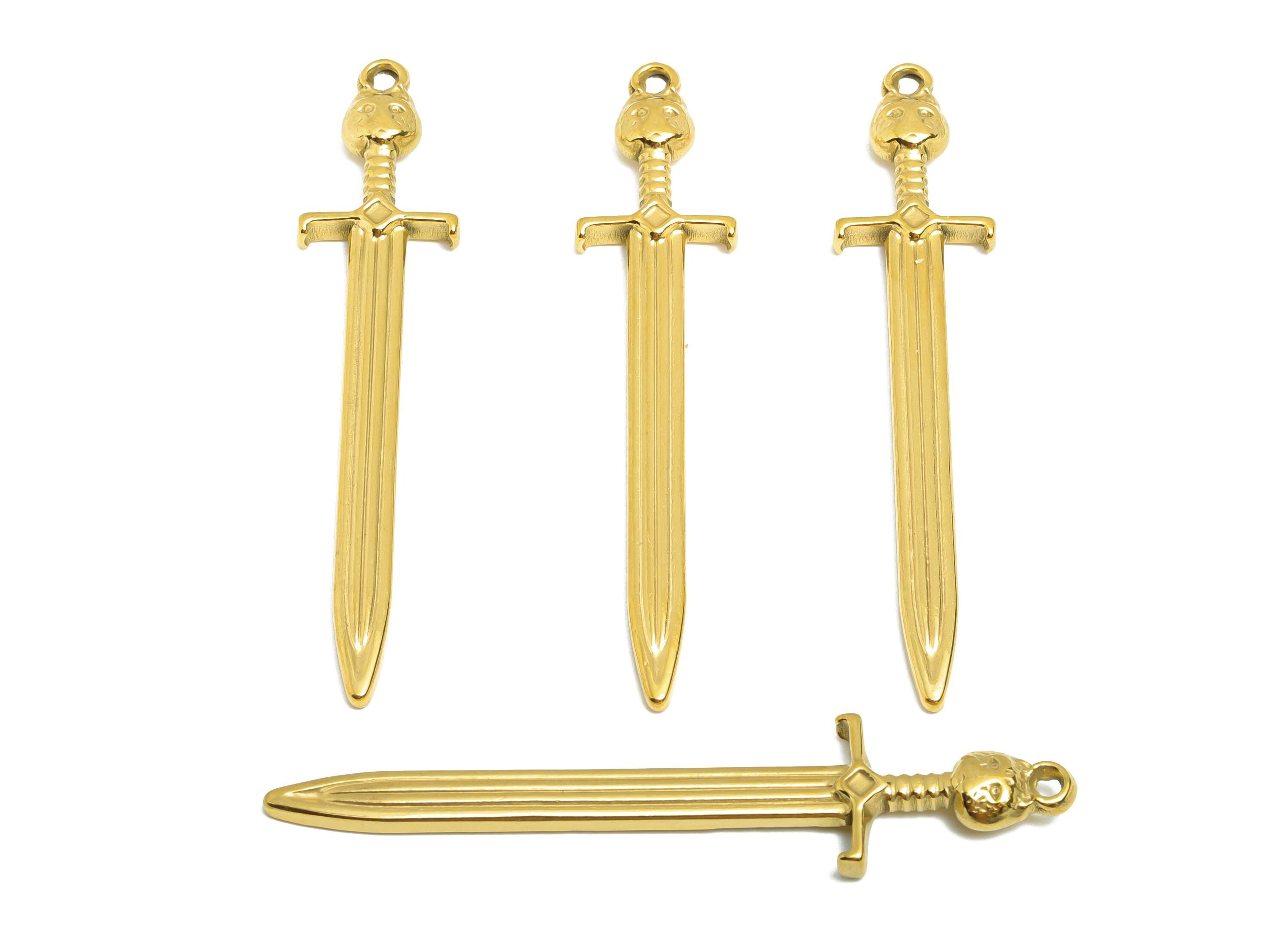 Steel Sword Pendant - Steel Medieval Sword Charm - Gothic Dagger Necklace For DIY Making - Excalibur Sword Charm - 66x14x4.21mm - SS2102G - DOMEDBAZAAR