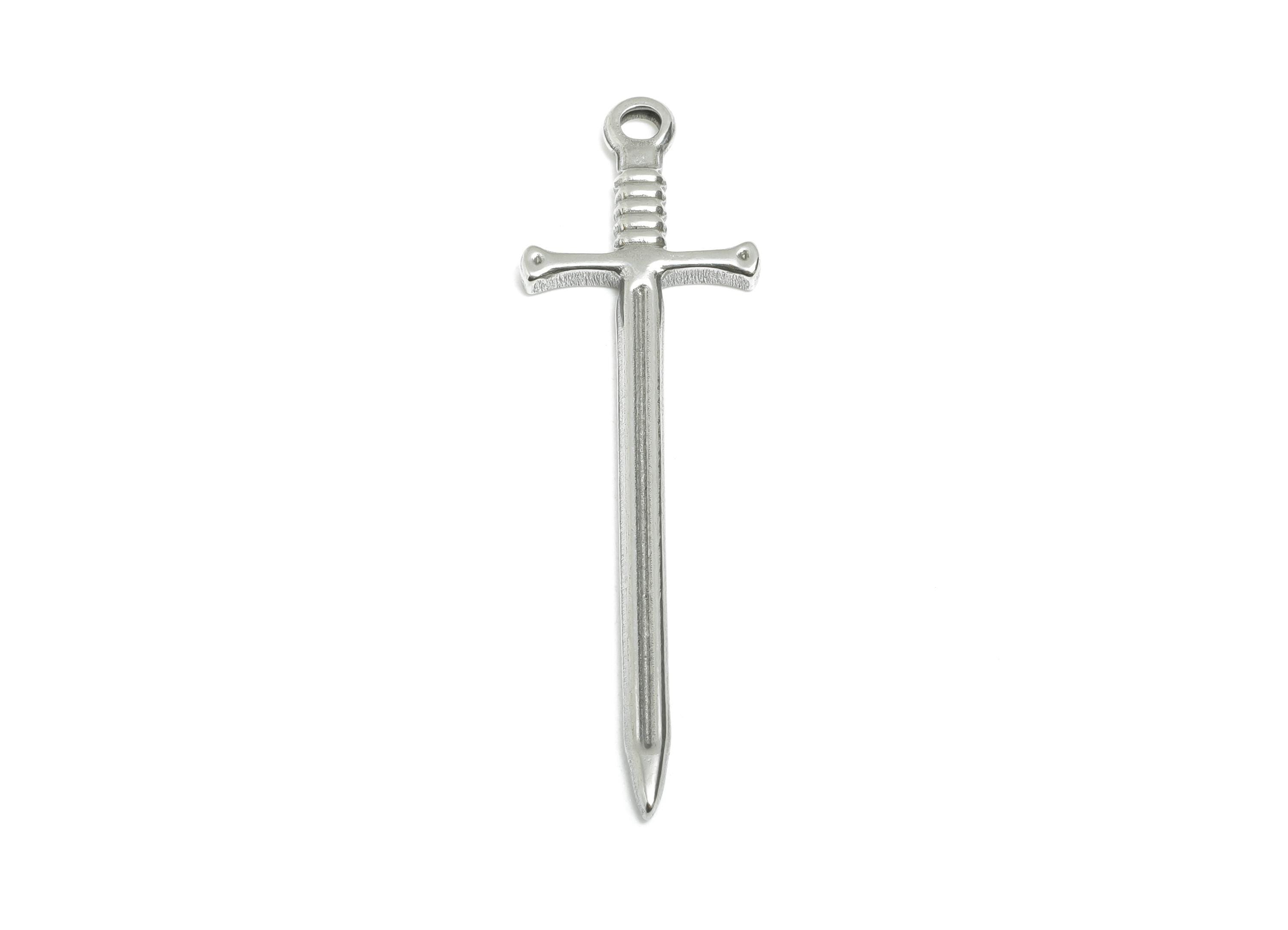 Steel Sword Pendant - Steel Medieval Sword Charm - Gothic Dagger Necklace For DIY Making - Excalibur Sword Charm - 44x13x2.19mm - SS2106 - DOMEDBAZAAR