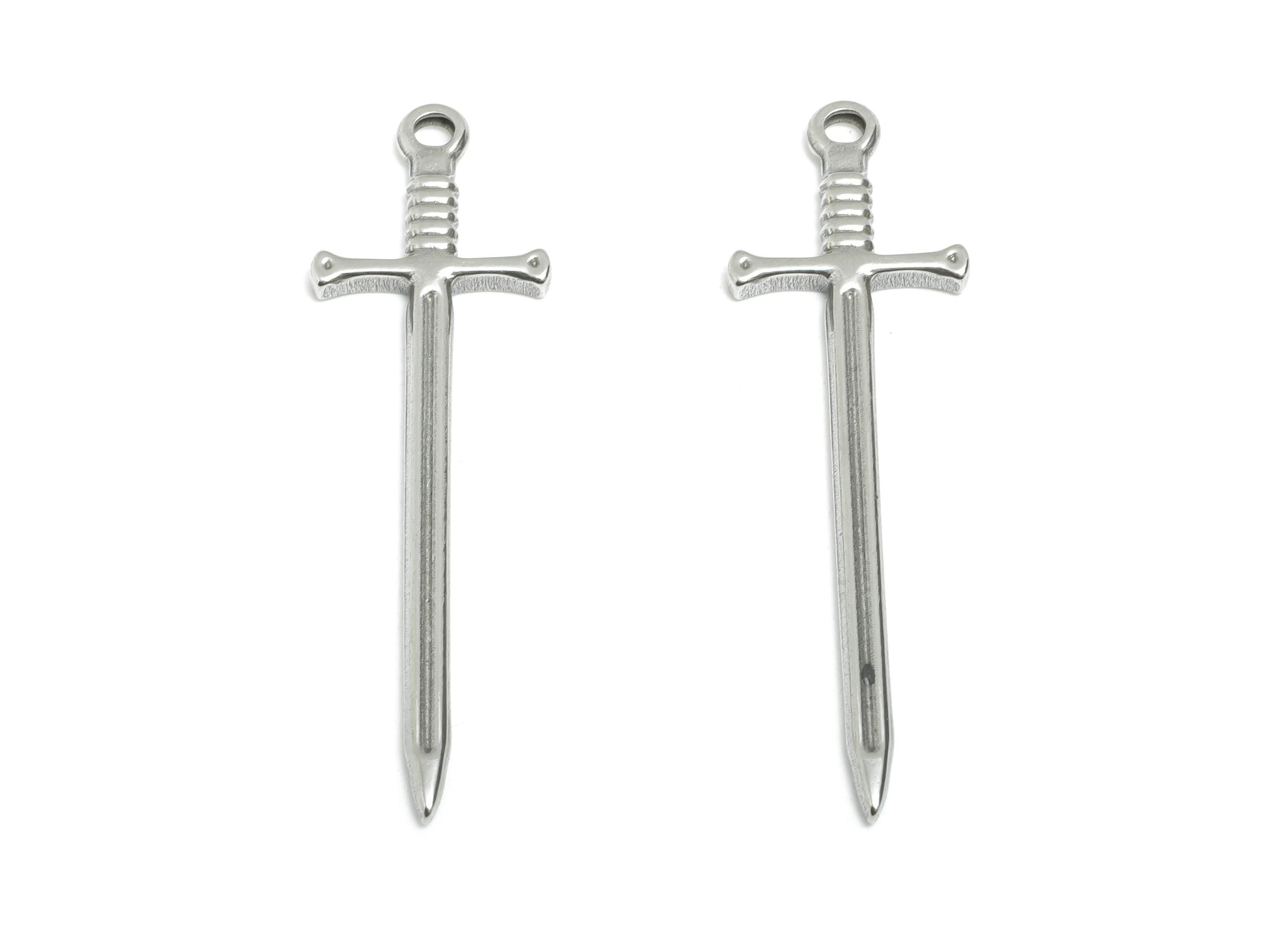 Steel Sword Pendant - Steel Medieval Sword Charm - Gothic Dagger Necklace For DIY Making - Excalibur Sword Charm - 44x13x2.19mm - SS2106 - DOMEDBAZAAR