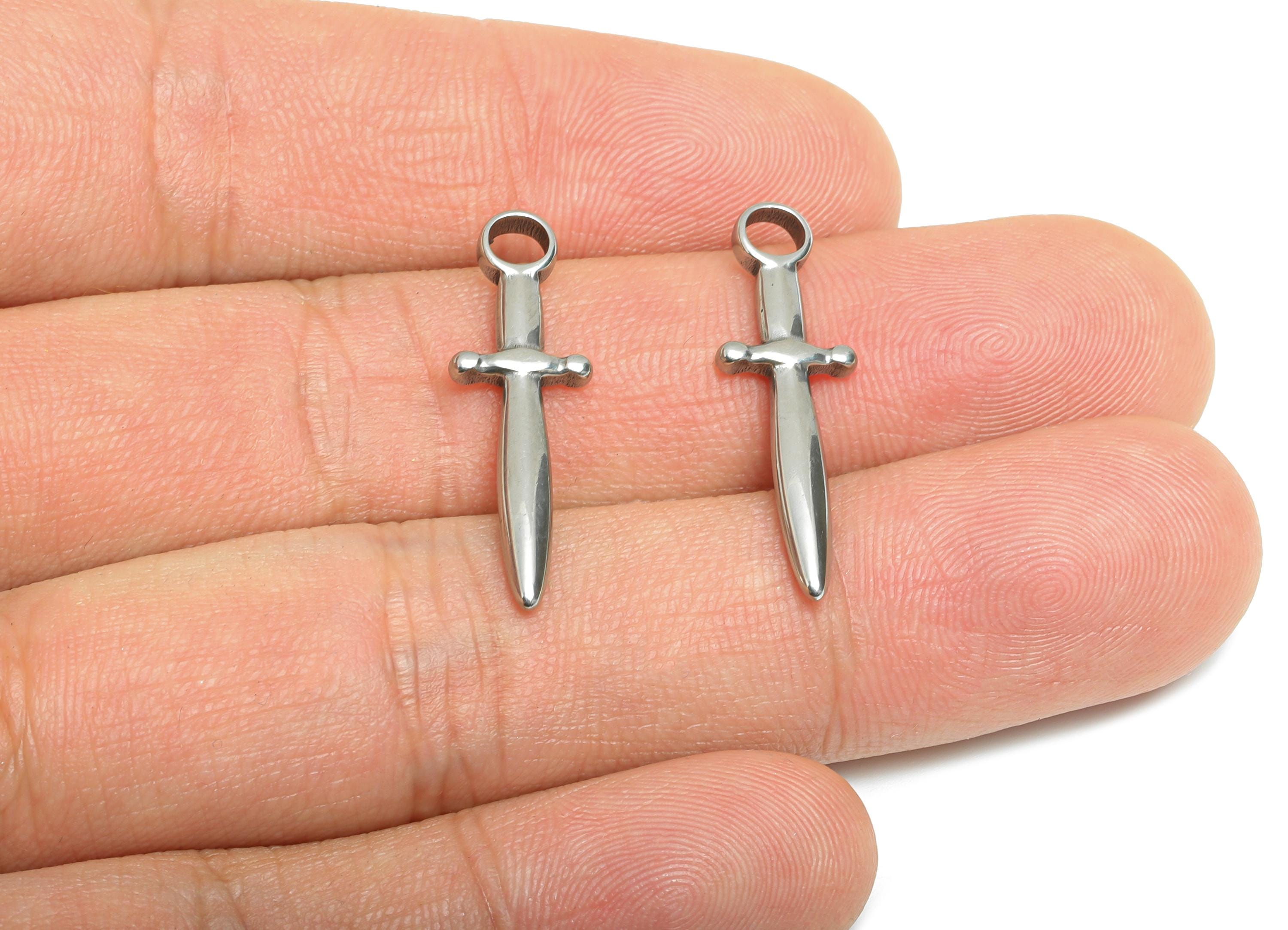 Steel Mini Sword Pendant - Knight Blade Pendant - Stainless Steel Sword Charm - Medieval Dagger Necklace - Sword Charm - 27x8x2.2mm - SS2129 - DOMEDBAZAAR