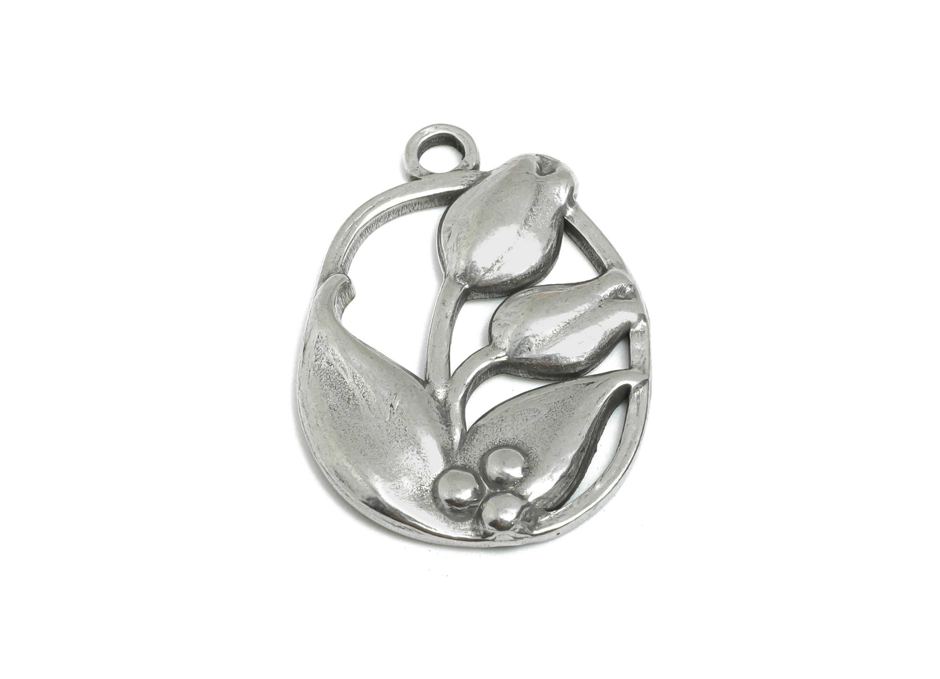 Steel Tulip Charm - Elegant Floral Necklace Pendant - Delicate Botanical Jewelry Component - Springtime Jewelry - 24.12x17.47x2.5mm - SS2111 - DOMEDBAZAAR