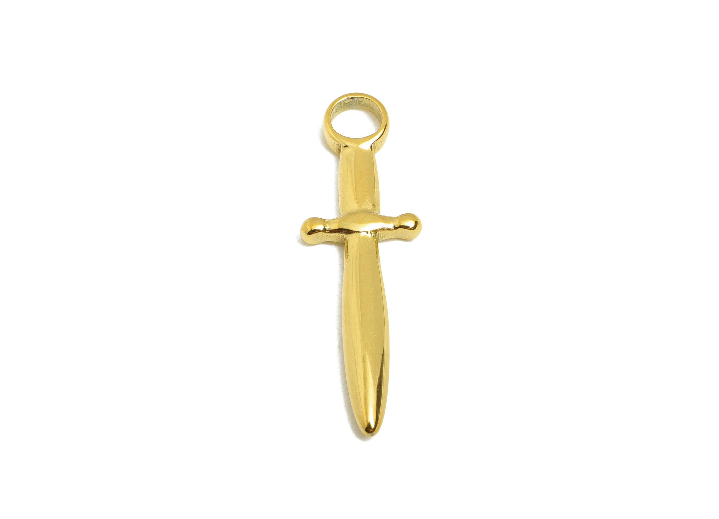 Steel Mini Sword Pendant - Knight Blade Pendant - Stainless Steel Sword Charm - Medieval Dagger Necklace - Sword Charm - 27x8x2mm - SS2129G - DOMEDBAZAAR