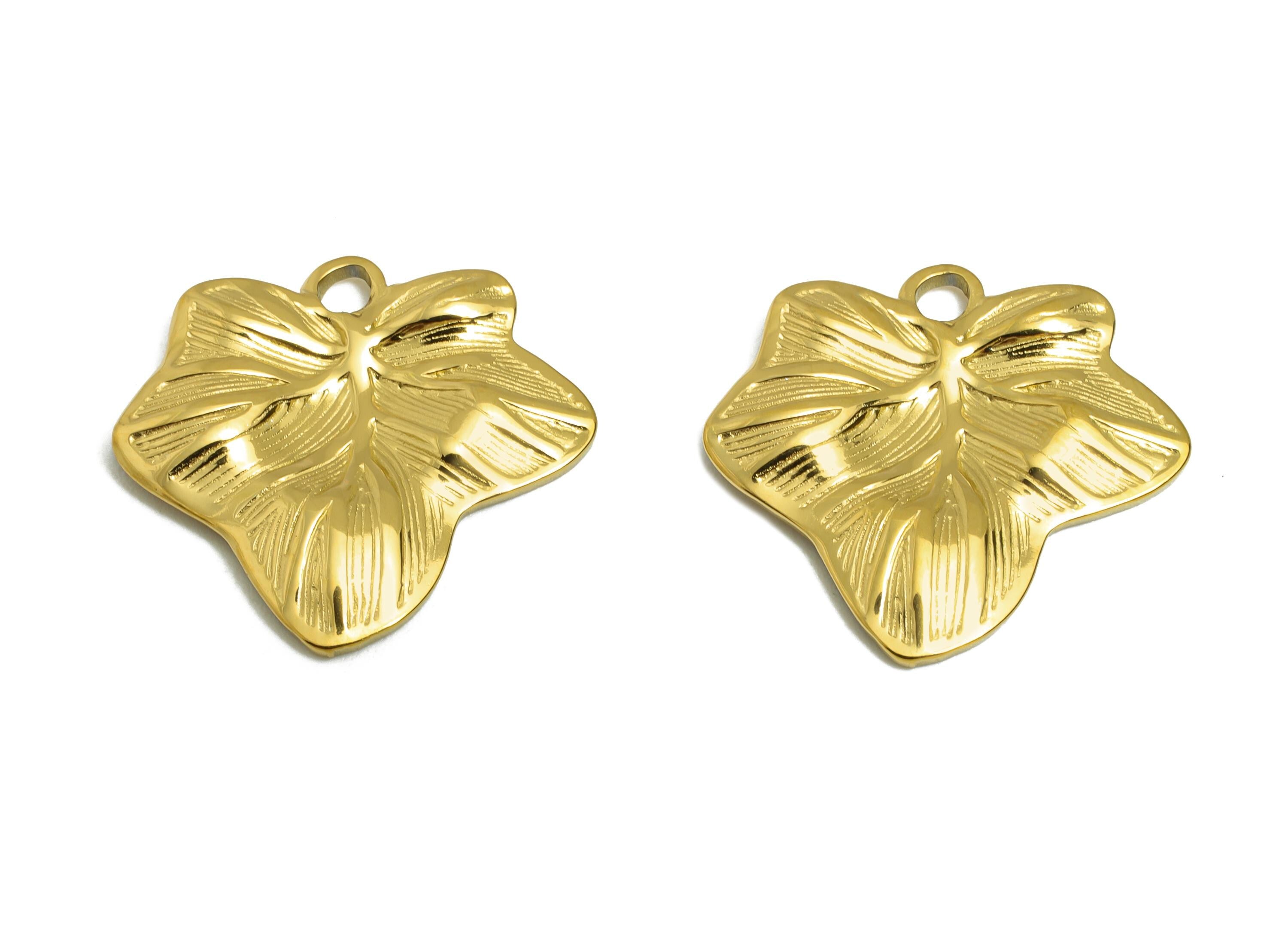 Steel Ivy Leaf Charm - Elegant Leaf Necklace Charm - Stainless Steel Leaf Charm - Vine Leaf Pendant - Gold Tone Plating - 18x19x2mm -SS2128G