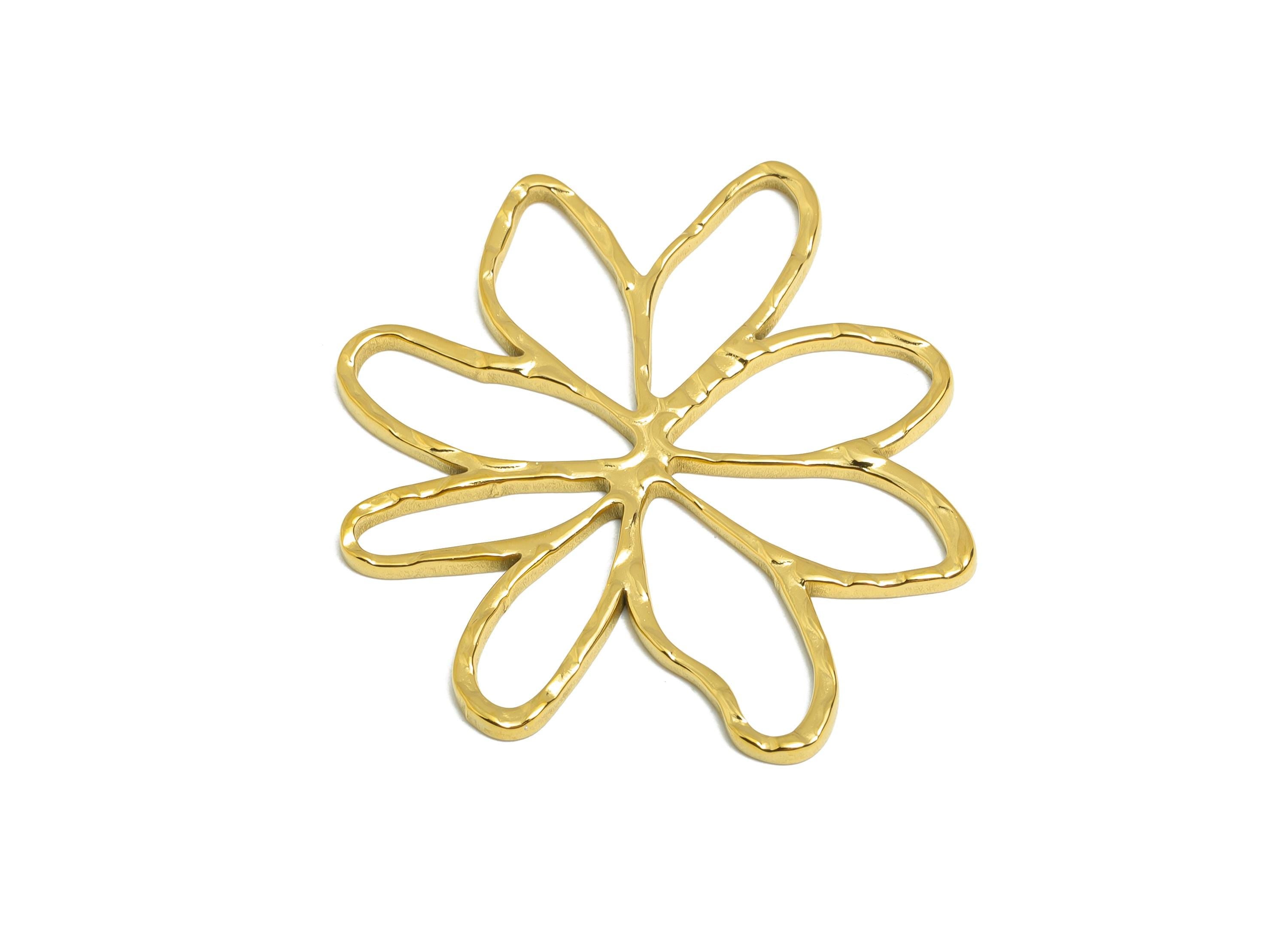 Steel Flower Pendant - Hollow Botanical Floral Necklace Pendant - Spring Blossom Jewelry - Gold Tone Plated - 42.48x37x1.63mm - SS2101G - DOMEDBAZAAR