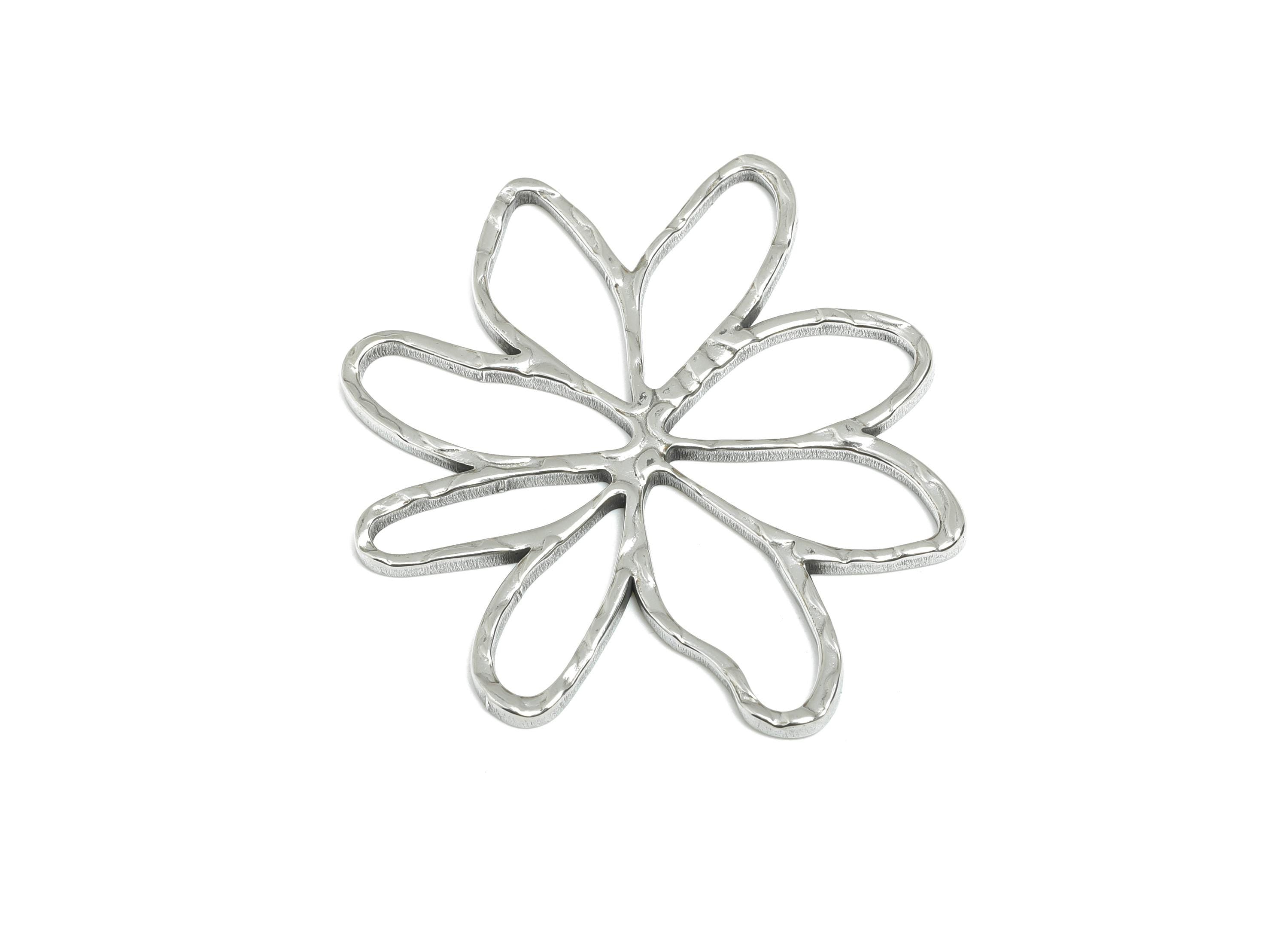 Steel Flower Pendant - Hollow Botanical Floral Necklace Pendant - Spring Blossom Jewelry - DIY Making Supplies - 42.48x37x1.63mm - SS2101 - DOMEDBAZAAR