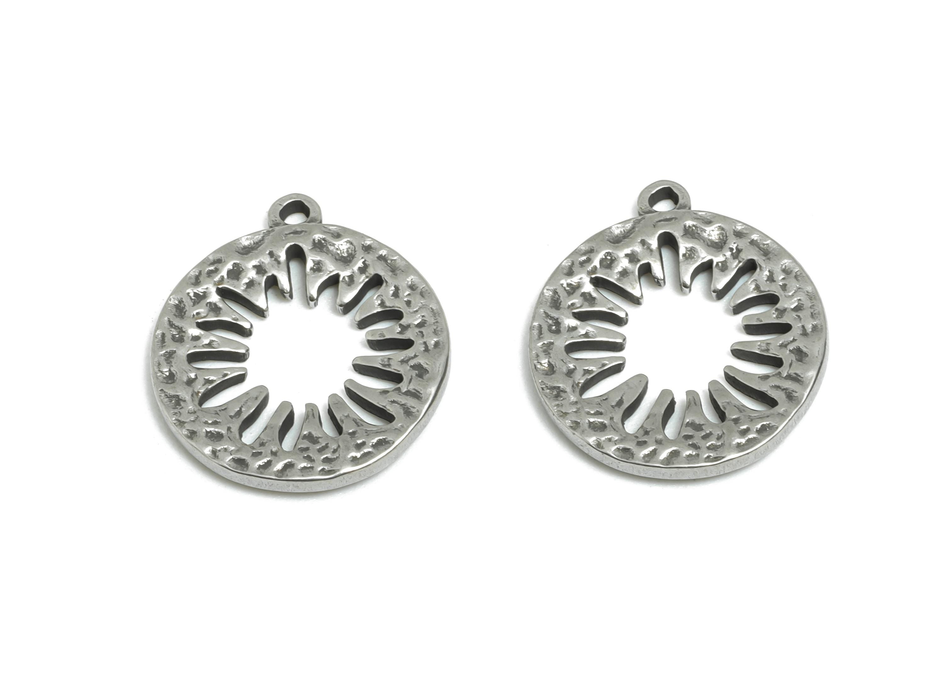 Steel Sunburst Pendant - Solar Circle Charm For Necklace - Stainless Steel Charm -Celestial Sun Amulet - Sunbeam Pendant - 15x14x1mm -SS2115 - DOMEDBAZAAR
