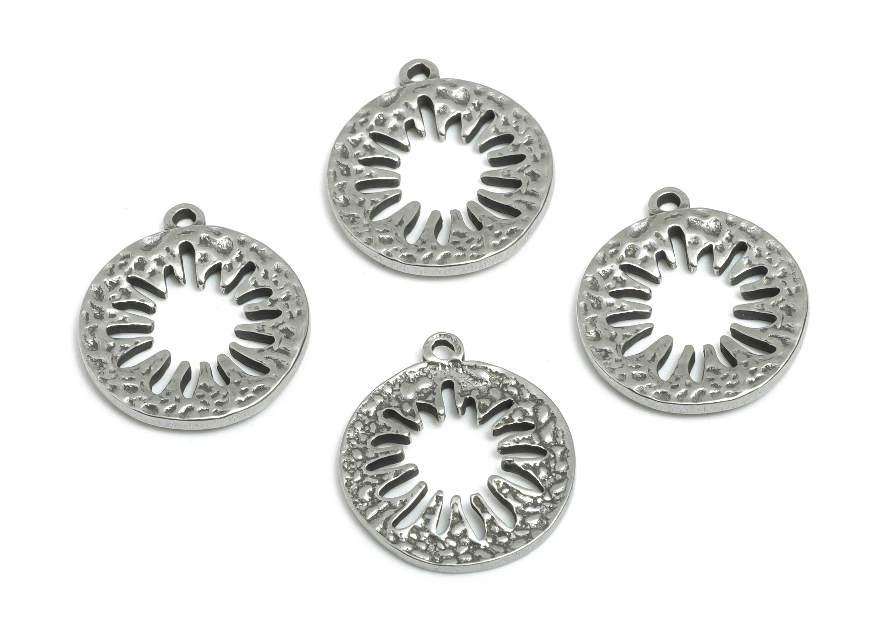 Steel Sunburst Pendant - Solar Circle Charm For Necklace - Stainless Steel Charm -Celestial Sun Amulet - Sunbeam Pendant - 15x14x1mm -SS2115 - DOMEDBAZAAR