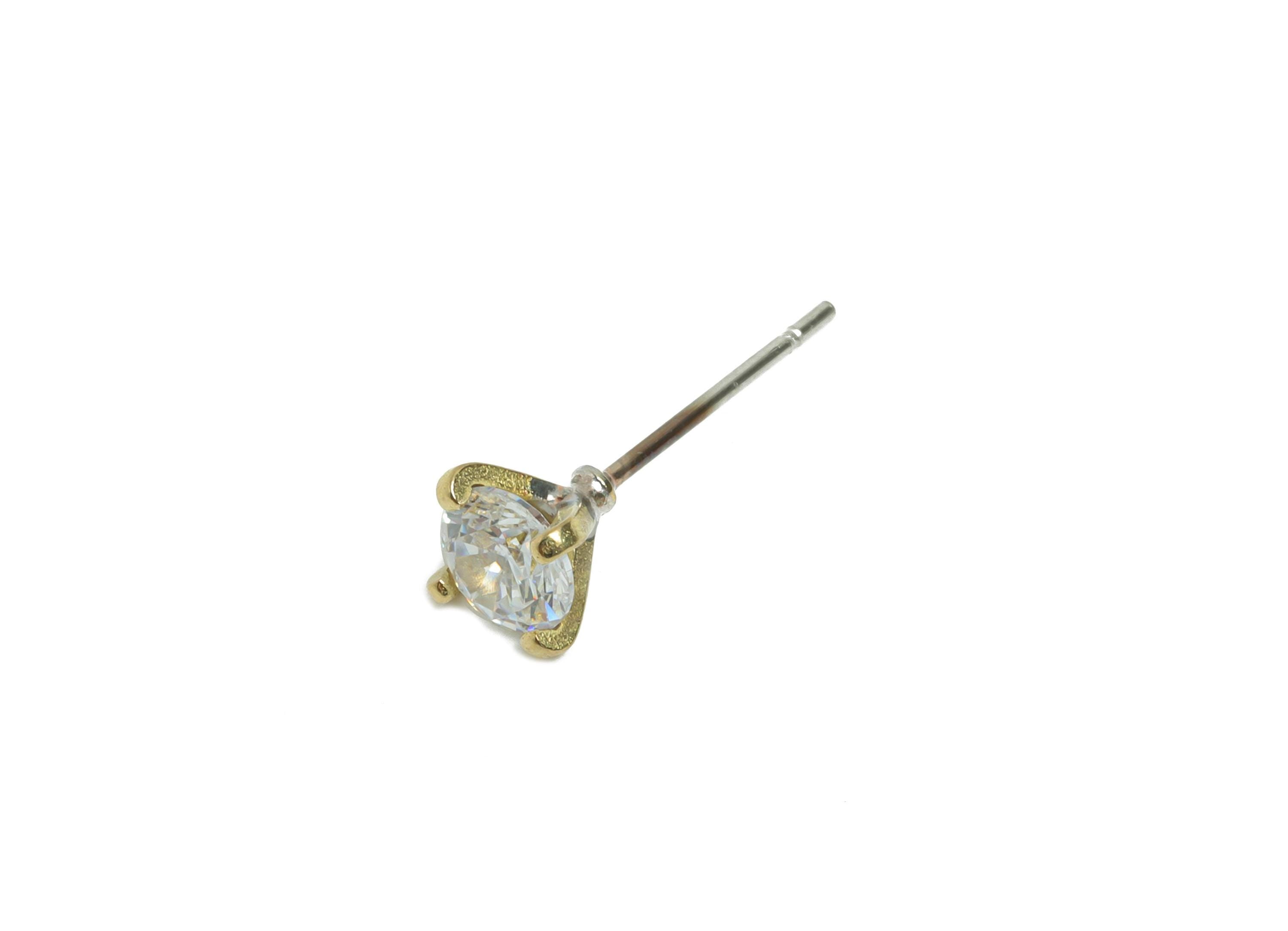 Brass Solitaire Stud Earring - Raw Brass Classic Cubic Zirconia Studs - Everyday Sparkle Earring - Round Stud Earring - 5.2x5x3mm - PP11377 - DOMEDBAZAAR