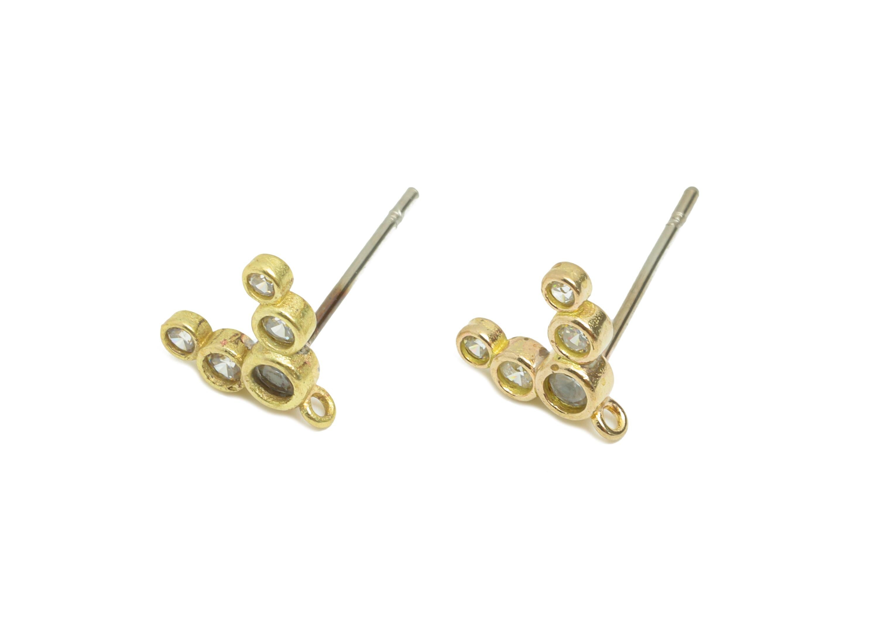 Brass Tiny CZ Stud Earring - Raw Brass Dainty Cubic Zirconia Cluster Stud - Minimalist Bead Earring With Loop - Sparkle Stud-5x5x2mm-PP11379 - DOMEDBAZAAR