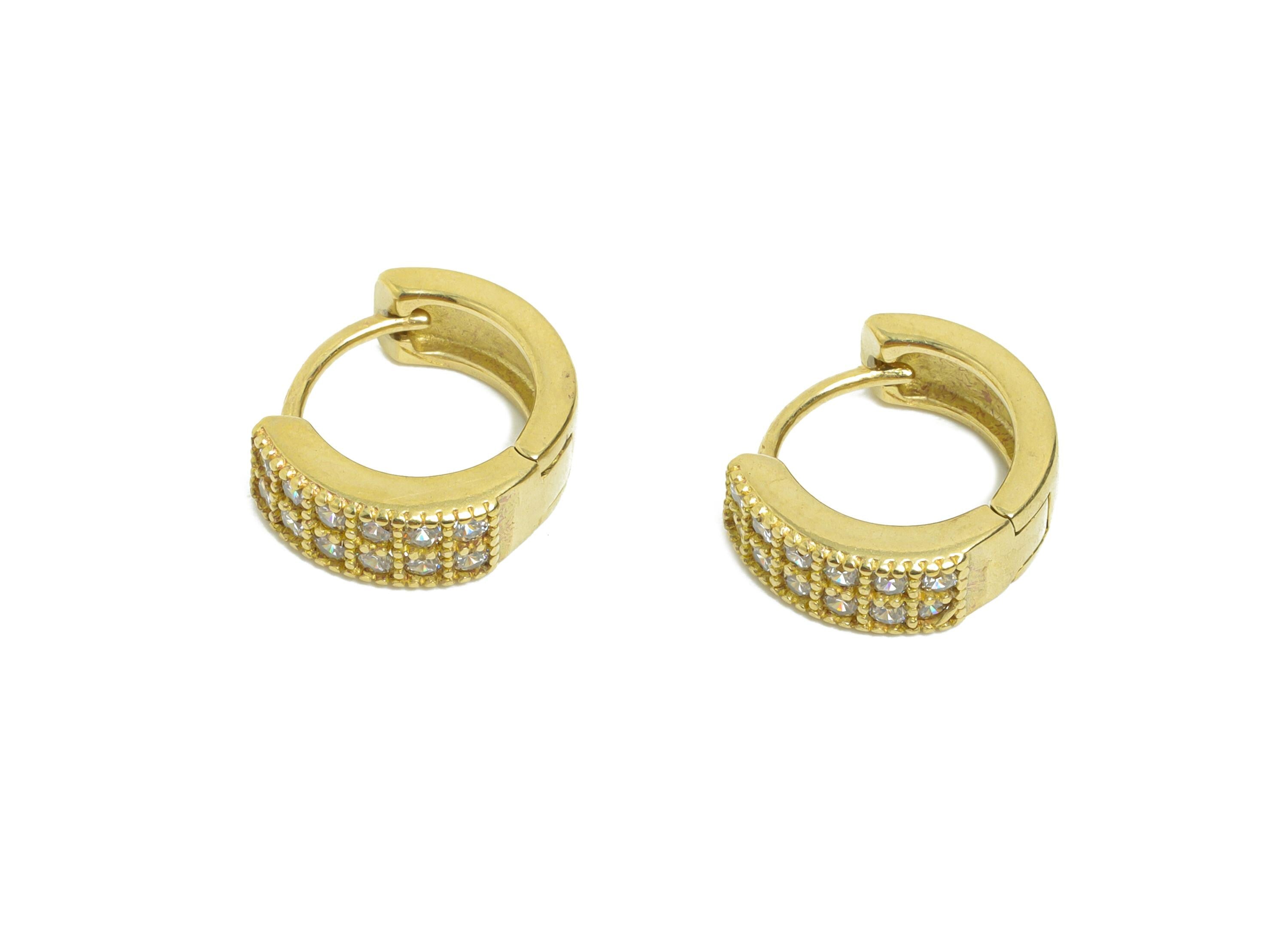 Brass CZ Thick Huggie Hoop Earrings - Raw Brass Everyday Circle Zircon Earring - Minimalist Brass Huggie Hoop Clasp - 12x10.68x4mm - PP11299 - DOMEDBAZAAR