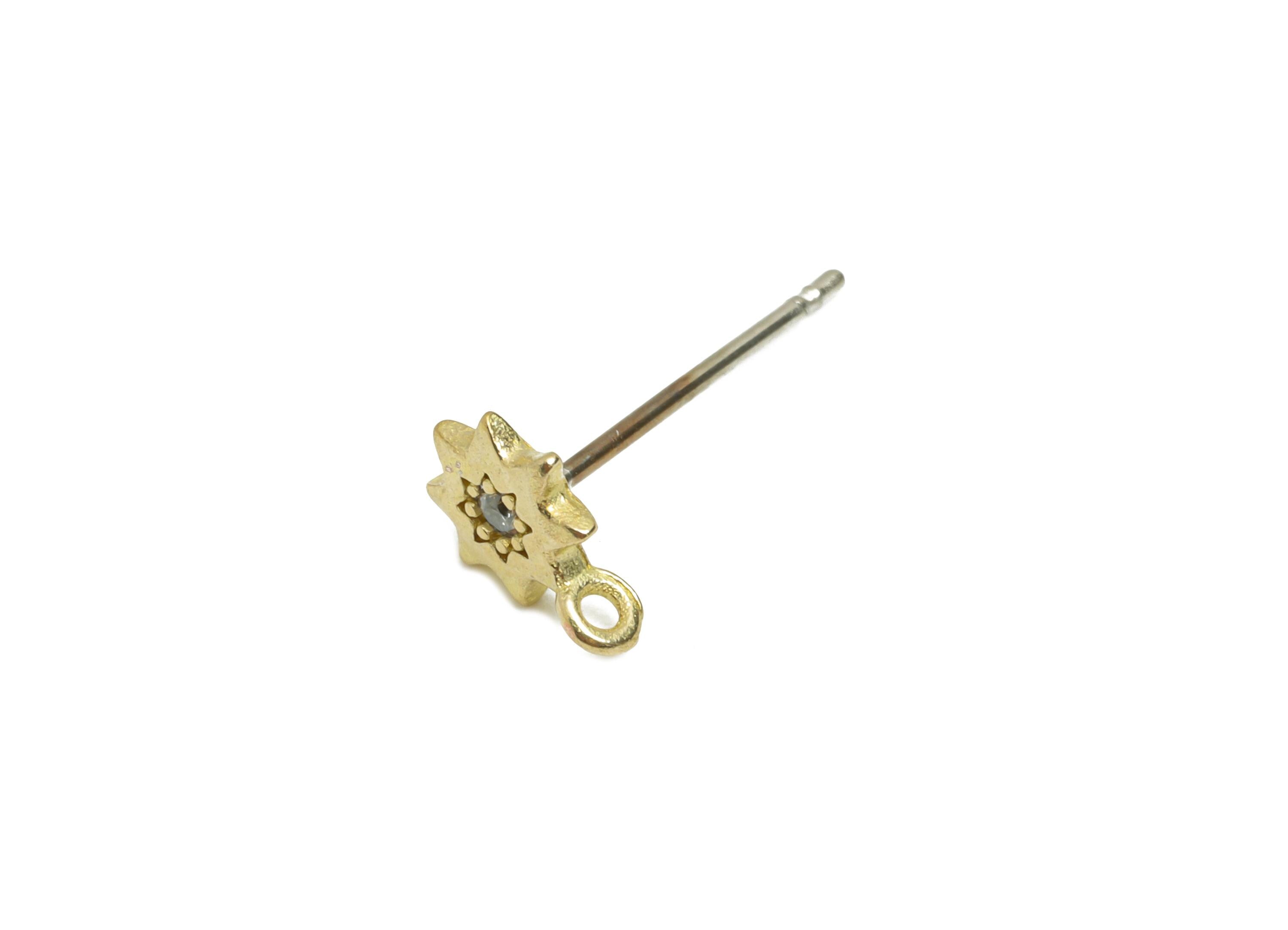Brass Star CZ Earring Stud - Raw Brass Vintage Crystal Earring With Loop - Classic Zircon Earring Stud - Modern Jewelry - 7x5x1mm - PP11381 - DOMEDBAZAAR