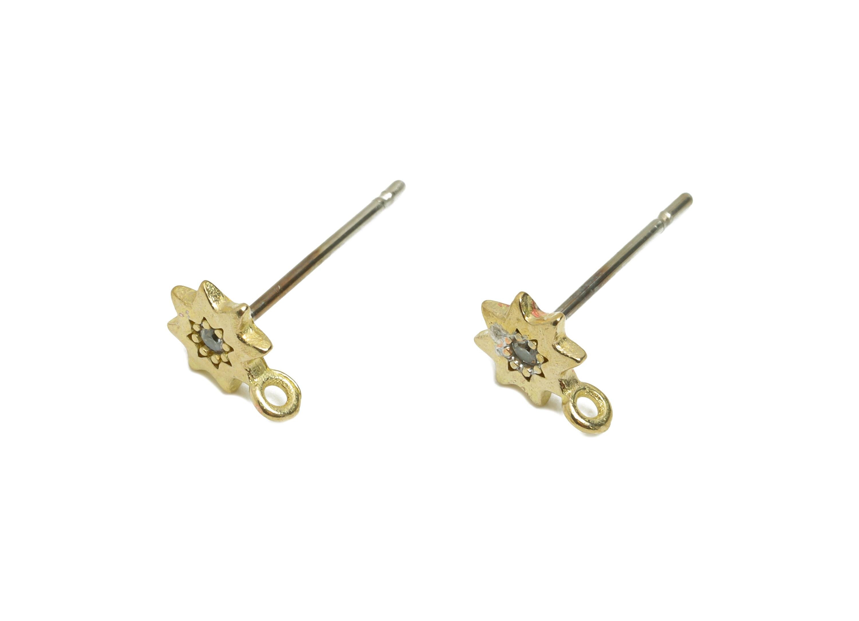Brass Star CZ Earring Stud - Raw Brass Vintage Crystal Earring With Loop - Classic Zircon Earring Stud - Modern Jewelry - 7x5x1mm - PP11381 - DOMEDBAZAAR
