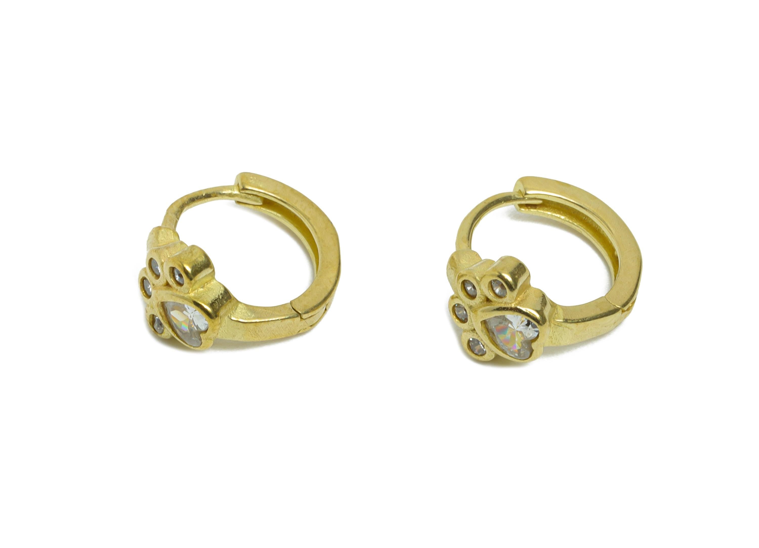Brass CZ Huggie Hoop Earring - Raw Brass Paw Zircon Earring - Cute Animal Paw Huggie Hoop Clasp - Earring Finding - 11.67x10x6.6mm - PP11321 - DOMEDBAZAAR
