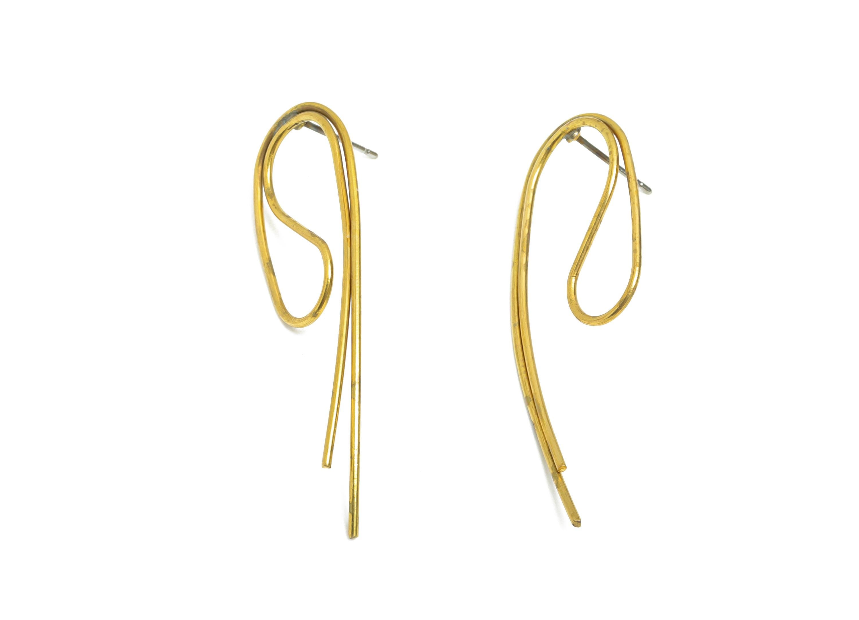 Brass Long Artistic Wire Earring Stud - Raw Brass Twisted Earring Post - Brass Unique Art Handmade Wire Earring - 7x5x1mm - PP11208 - DOMEDBAZAAR