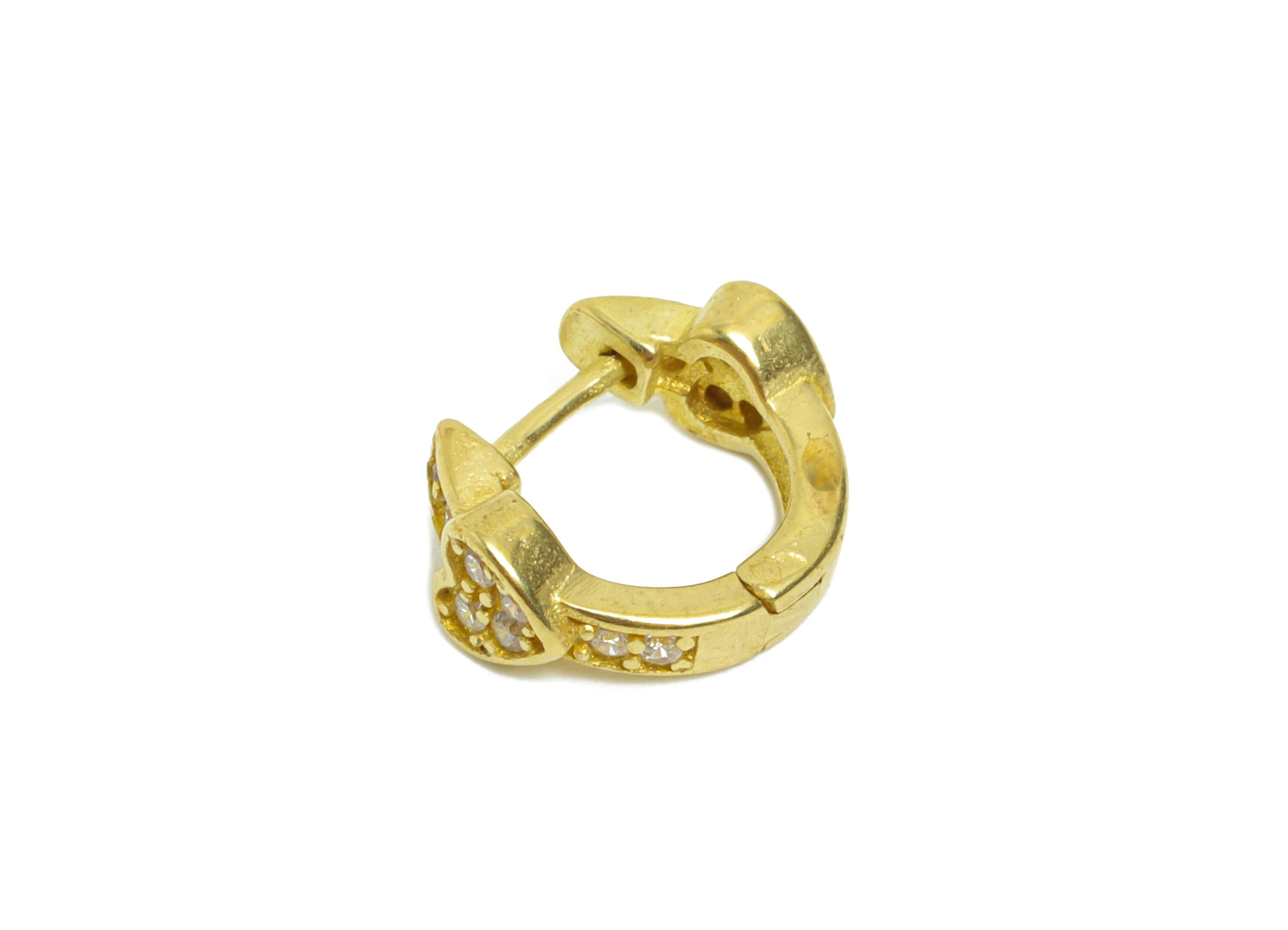 Brass CZ Huggie Hoop Earrings - Raw Brass Everyday Heart Zircon Earrings - Minimalist Brass Huggie Hoop Clasps - 11.2x9.73x4.4mm - PP11268