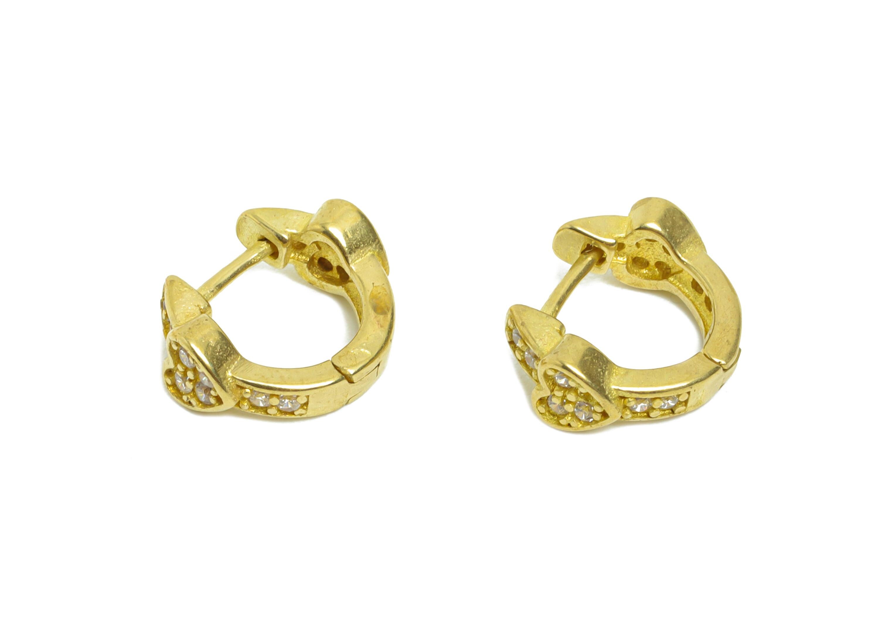 Brass CZ Huggie Hoop Earrings - Raw Brass Everyday Heart Zircon Earrings - Minimalist Brass Huggie Hoop Clasps - 11.2x9.73x4.4mm - PP11268