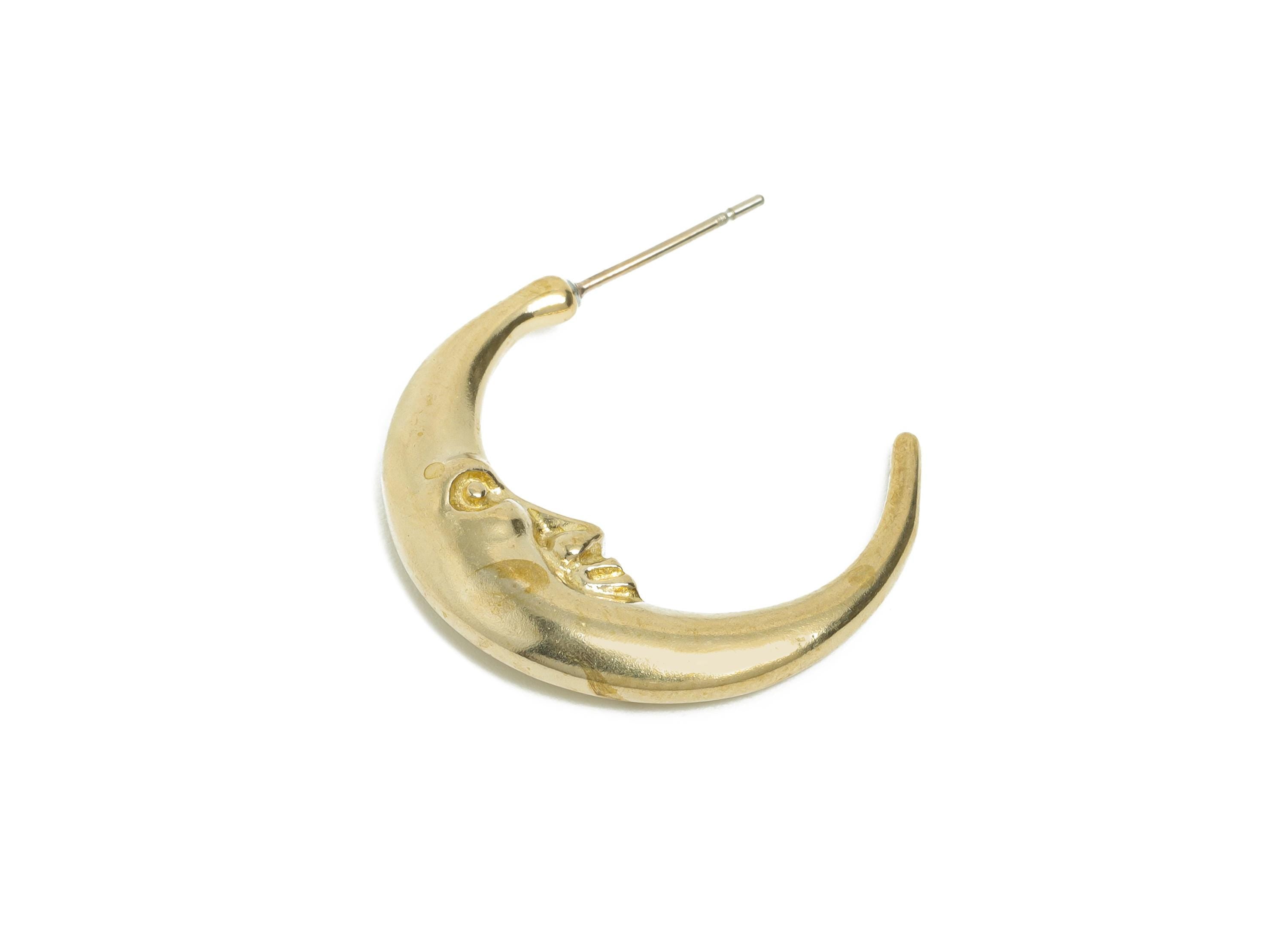Brass Crescent Moon Face Earring Stud - Raw Brass Celestial Moon Stud - Brass Vintage Lunar Face Crescent Jewelry - 7x5x1mm - PP11225 - DOMEDBAZAAR