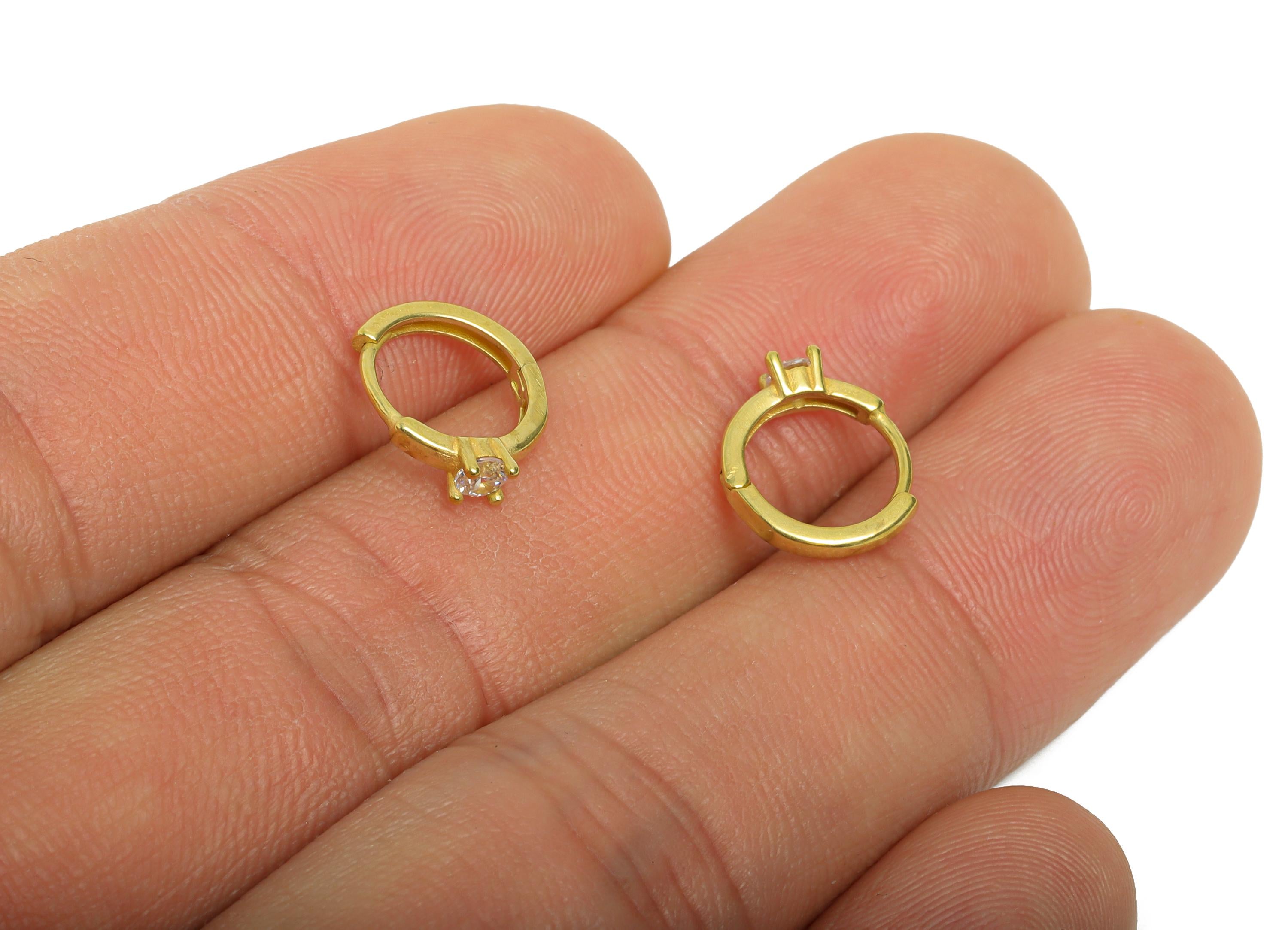 Brass CZ Round Huggie Hoop Earrings - Raw Brass Minimalist Circle Zircon Earrings - Classic Huggie Hoop Clasp - 12x9.93x2.93mm - PP11260 - DOMEDBAZAAR