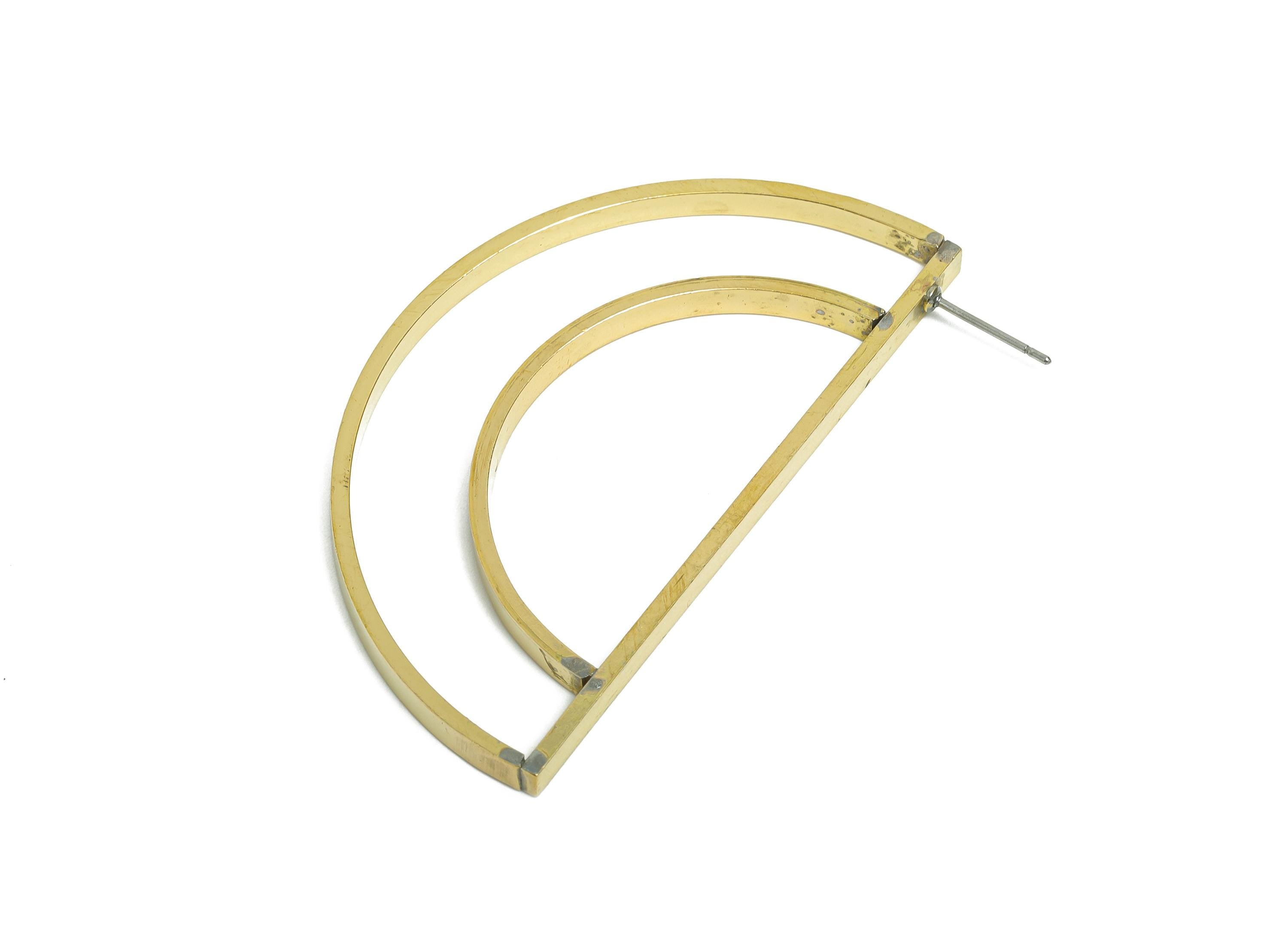 Brass Half Circle Earring Stud - Raw Brass Half Moon Outline Earring Post - Brass Geometry Minimalist Contemporary Jewelry - 7x5x1mm-PP11218 - DOMEDBAZAAR
